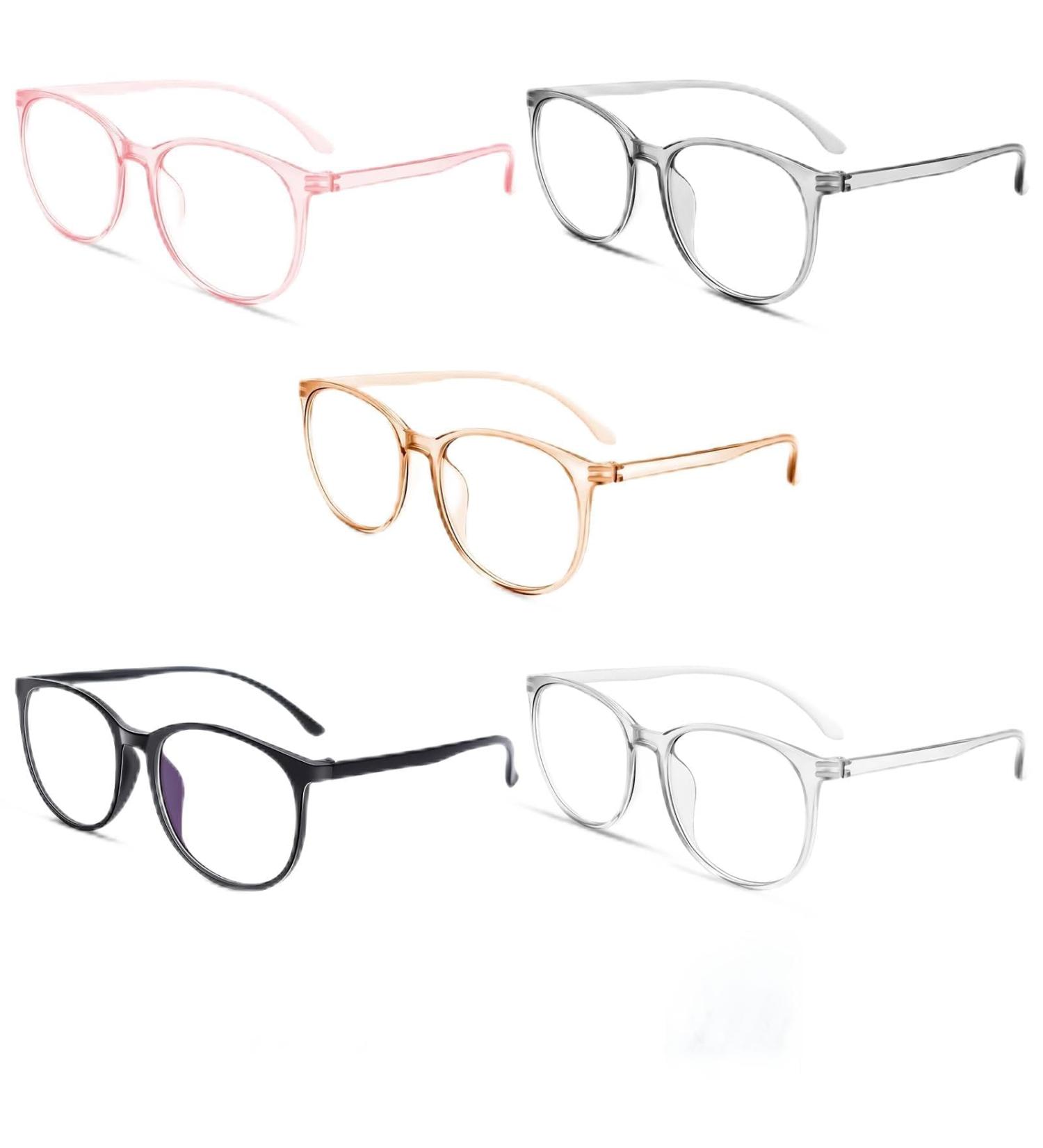 Scettar 5 pieces of blue light filter glasses Round frame reading glasses Blue light glasses with brille cloths computer glasses without strength men and women fatigue umbrechy ultra-light screen glasses