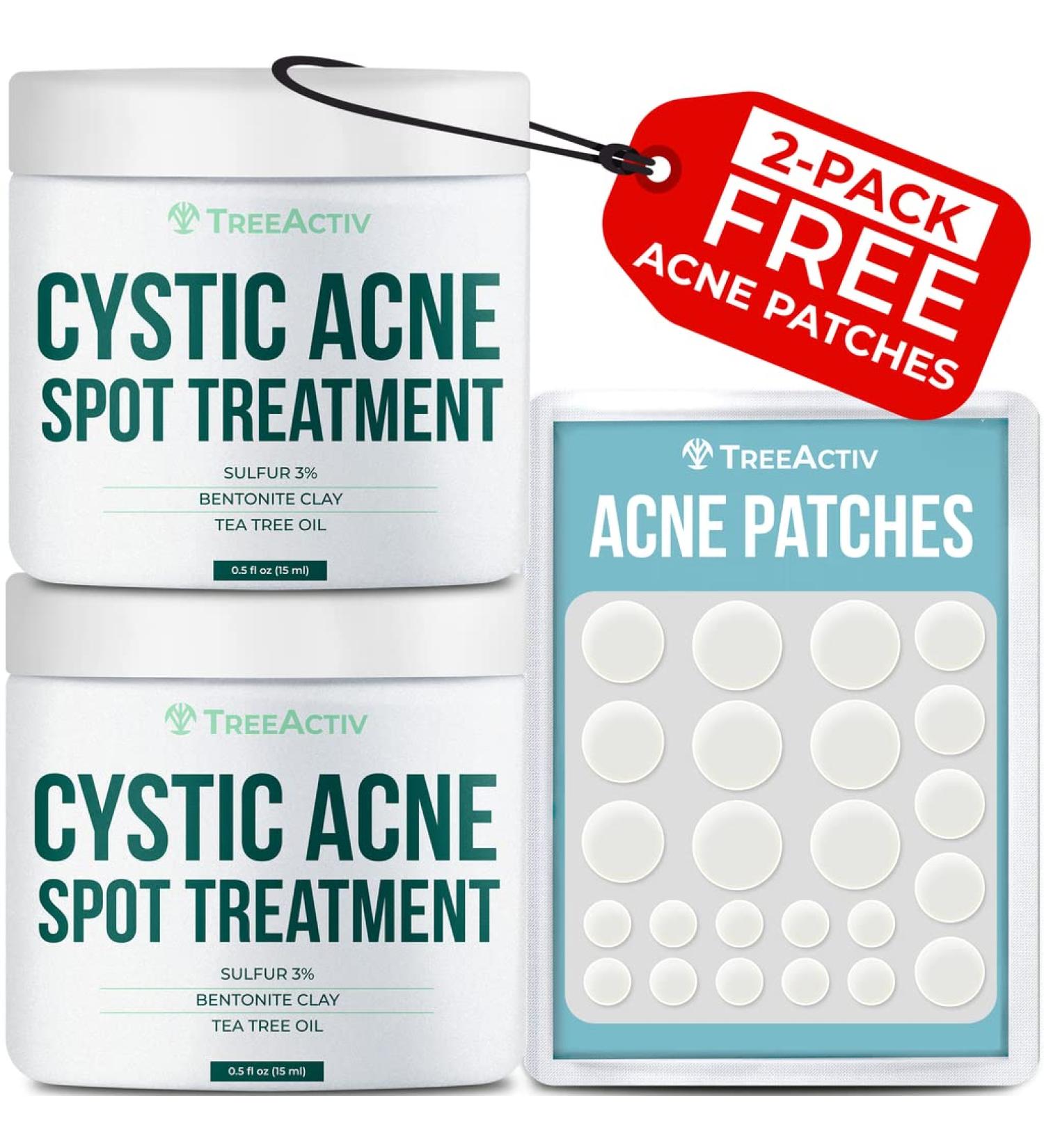 TreeActiv Cystic Acne Spot Treatment with Sulfur 3% & Tea Tree Oil - 2-Pack | Blemish Remover for Face & Body | Treats Zits, Milia, Severe & Hormonal Acne - 240+ Treatments | For Teens, Adults, Men & Women - Buy Online on GoSupps.com