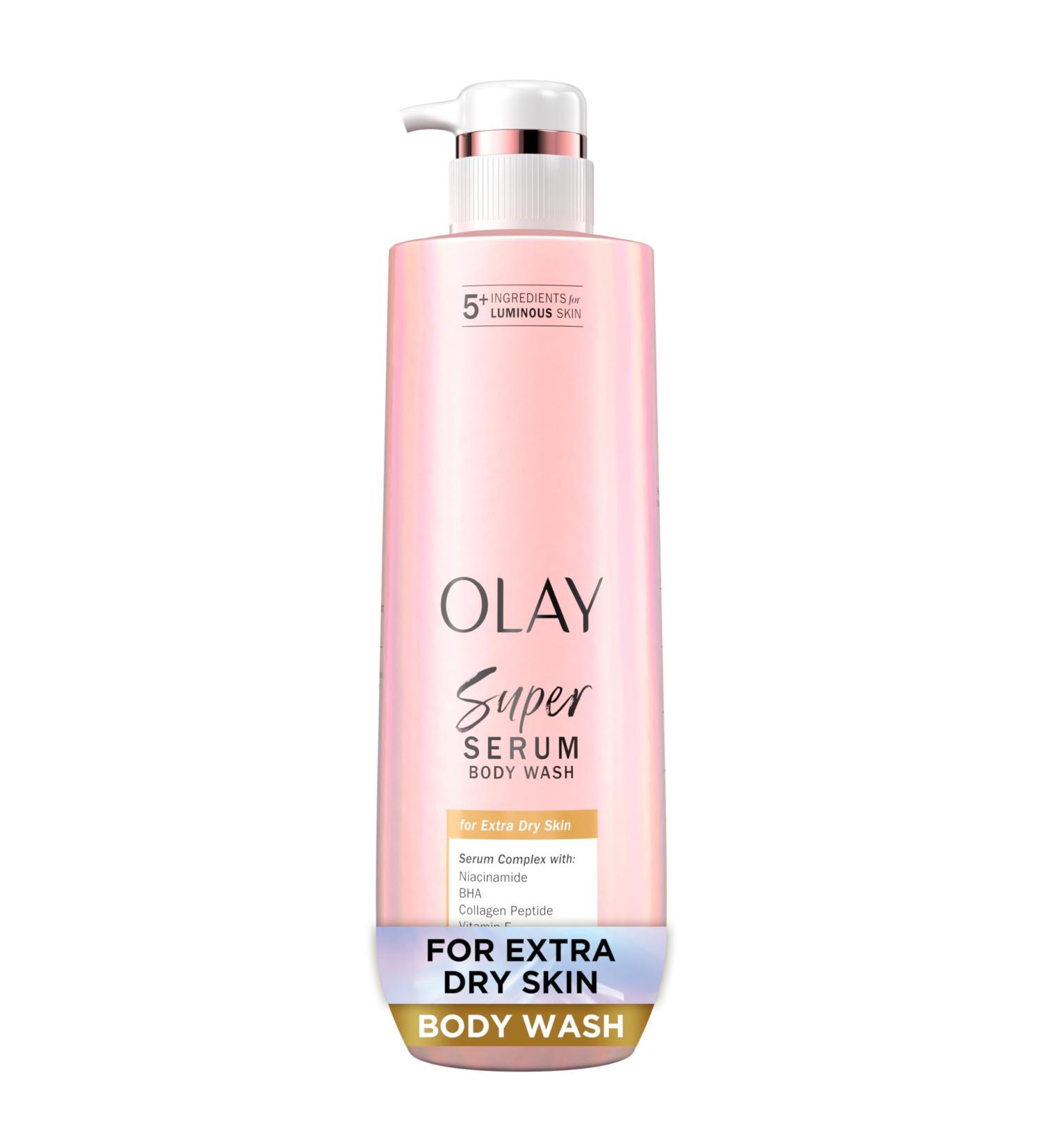 Olay Super Serum Body Wash for Extra Dry Skin 24hr Long Lasting Hydration 5+ Ingredient Complex for Bright Even Firm Luminous Skin 18.5 fl oz Extra Dry 18.5 Fl Oz (Pack of 1) - Buy Online on GoSupps.com