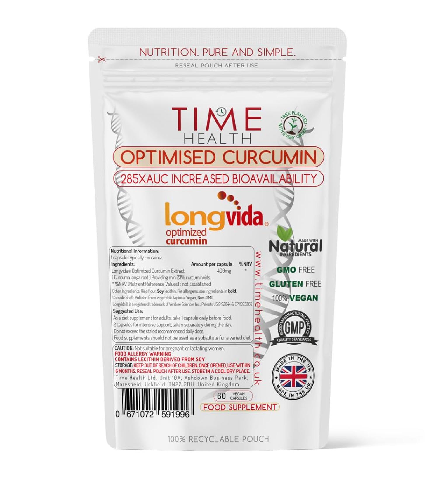 Longvida Curcumin - Clinically Studied - 285XAUC Increased Bioavailability - Vegan - Pullulan - UK Made - GMP Standards - Zero Additives