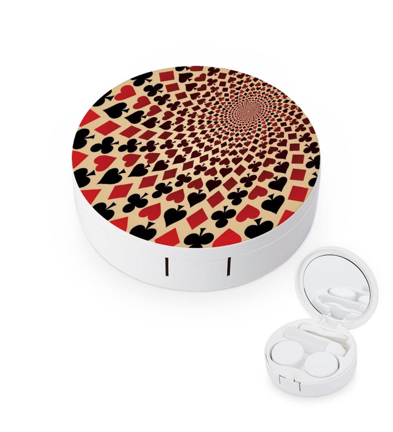 Playing Poker Art Round Case For Contact Lens Kit Storage Box with Mirror Printed - Buy Online on GoSupps.com