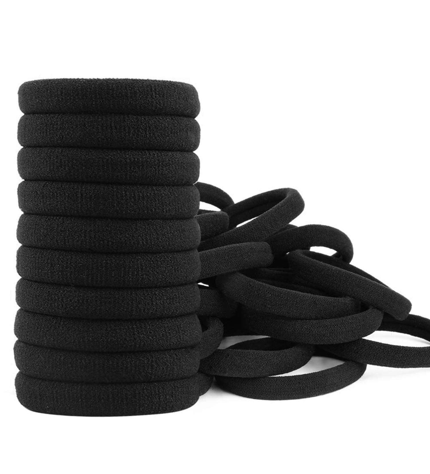Xcozu 100 Black Hair Ties - Elastic Hair Bobbles for Women Girls & Children - Strong Stretch Bands for Thick Hair (40x8mm) - 1 Pack - Buy Online on GoSupps.com