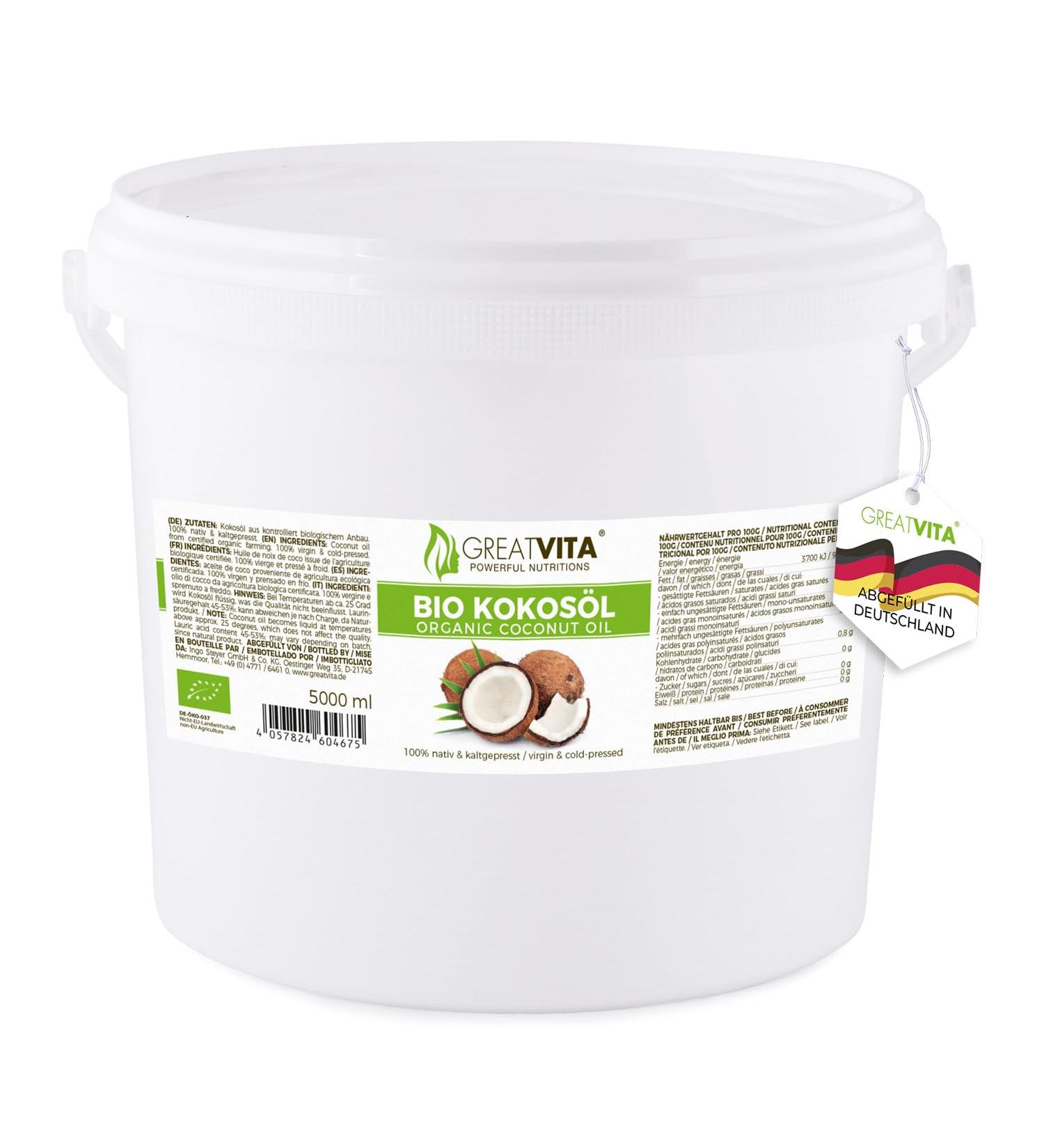 GreatVita Organic Virgin Coconut Oil 5000ml - Perfect for Cooking & Baking | International Shipping Available - Buy Online on GoSupps.com