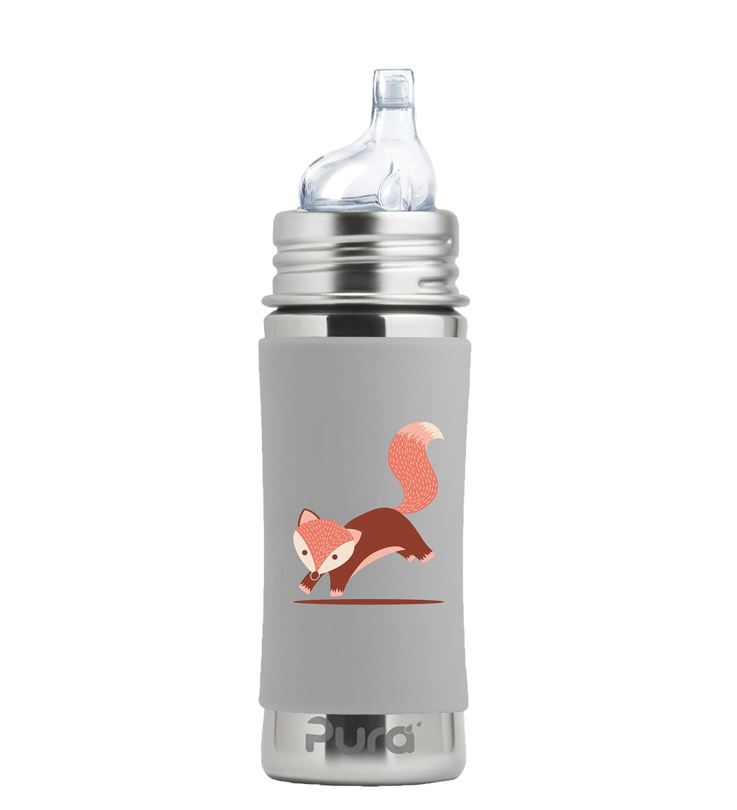 Pura Kiki 11oz Stainless Steel Sippy Cup Bottle with Sleeve - Plastic-Free, MadeSafe Certified, Medical-Grade Silicone Spout - Fox Design - Fast Flow Rate for Kids, Toddlers, Babies & Infants - Buy Online on GoSupps.com