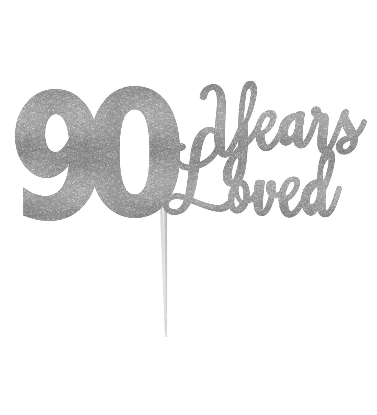 LissieLou '90 Years Loved' Birthday Anniversary Cake Topper (Made in the UK) - Silver