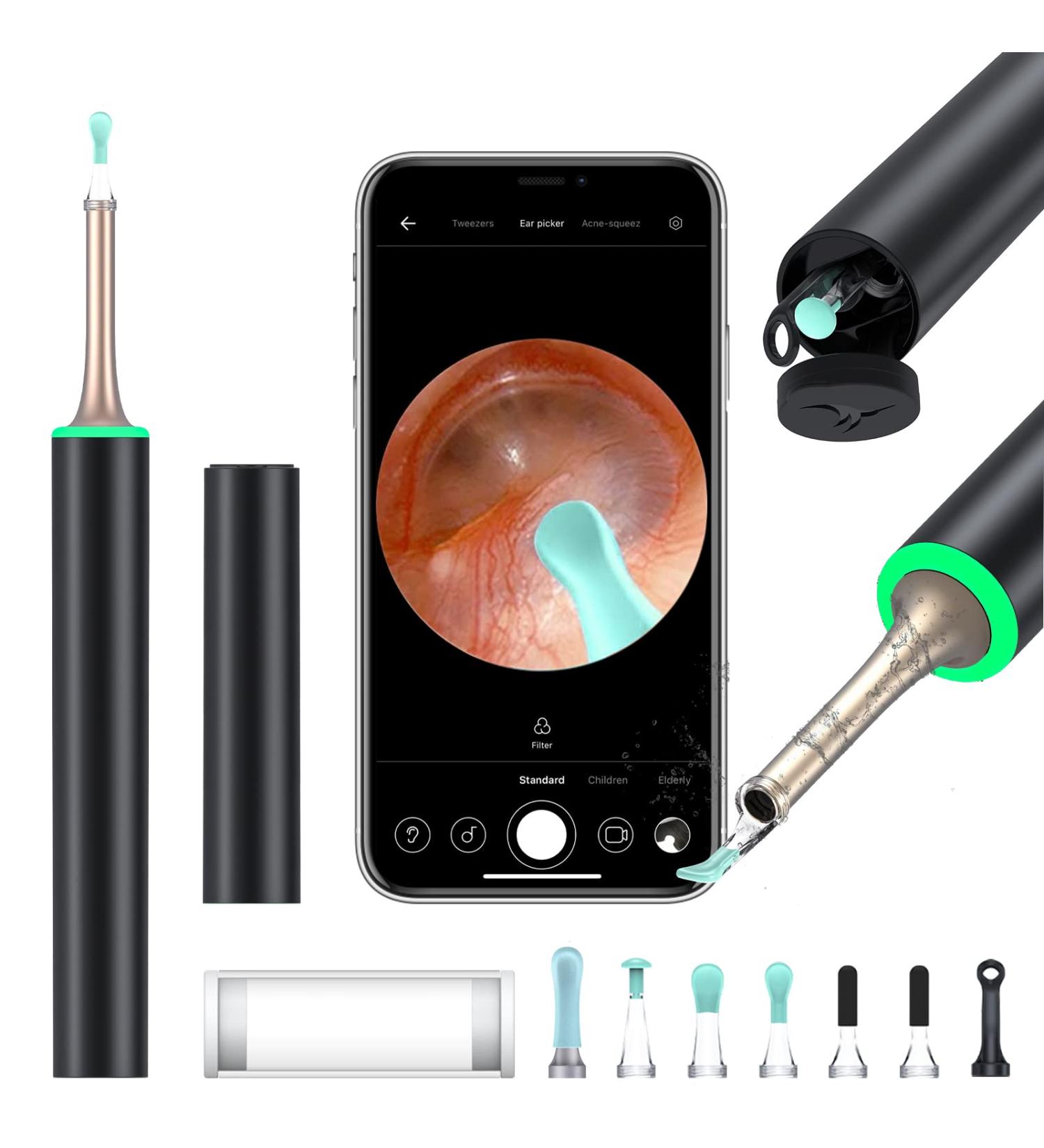EARCLINA Ear Wax Removal Tool Kit - 1960P HD Ear Camera, WiFi Smart Cleaner for iPhone & Android - Black - Buy Online on GoSupps.com