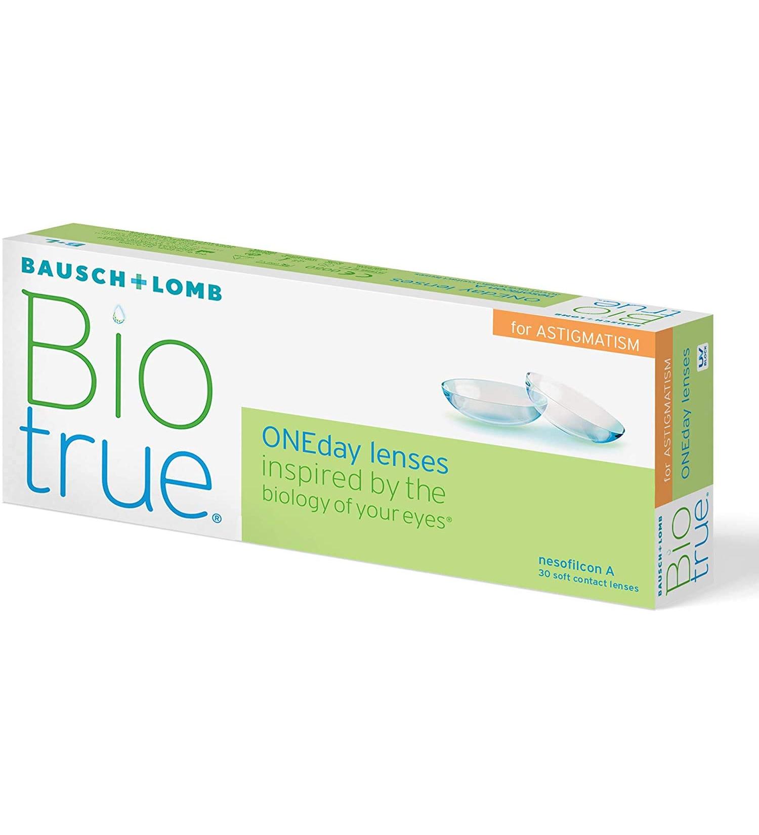 Bausch + Lomb Biotrue Oneday Toric Contact Lenses for Astigmatism - 30 Soft Daily Lenses | BC 8.4 mm Dia 14.5 Cyl -2.25 Axis 180 +0.75 Diopters - International Shipping Available - Buy Online on GoSupps.com