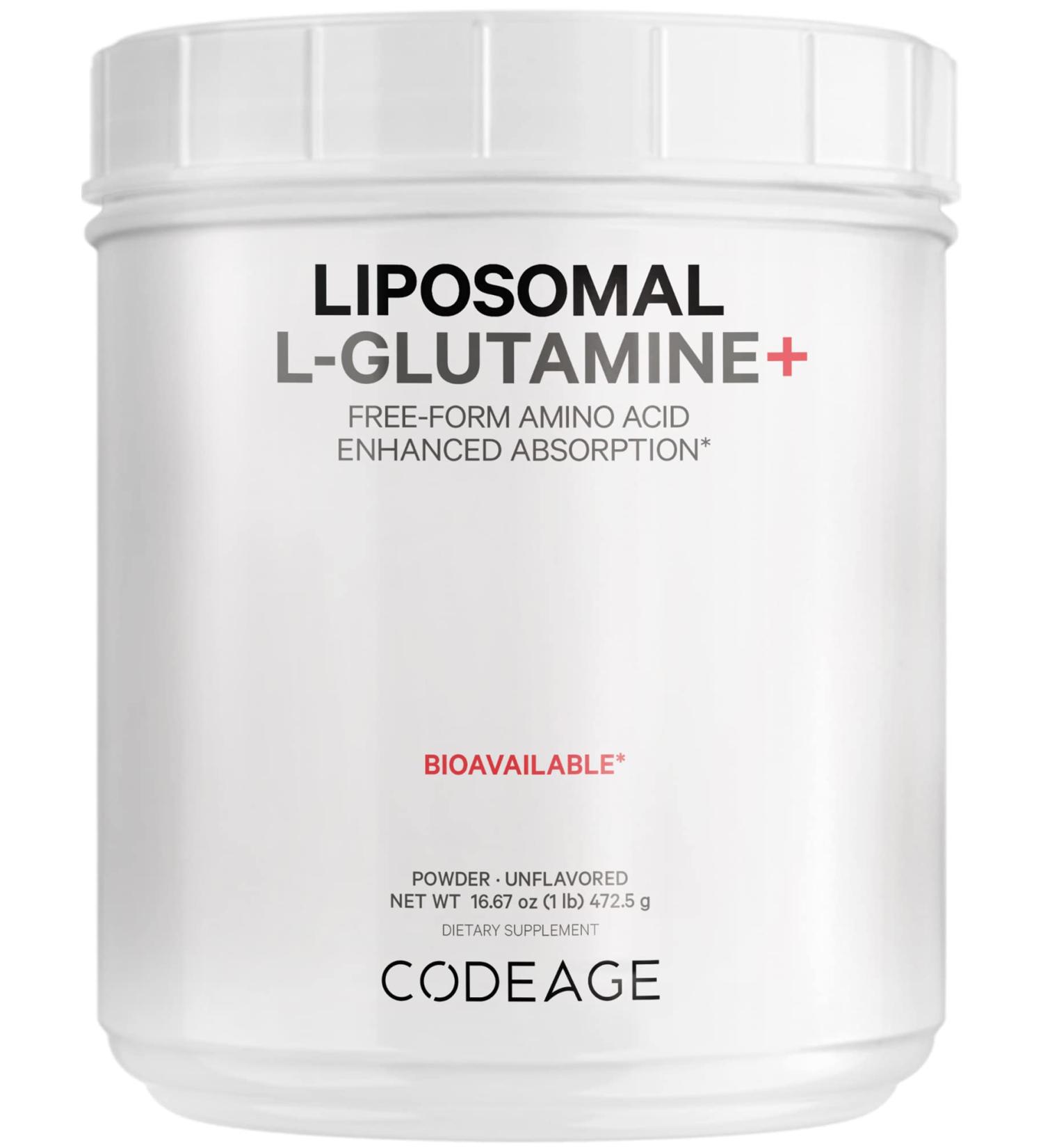 Codeage L-Glutamine Powder 5000mg - Vegan Non-GMO Amino Acid Supplement for Gut Health & Muscle Support - 3-Month Supply Liposomal Delivery 16.67 oz - Buy Online on GoSupps.com
