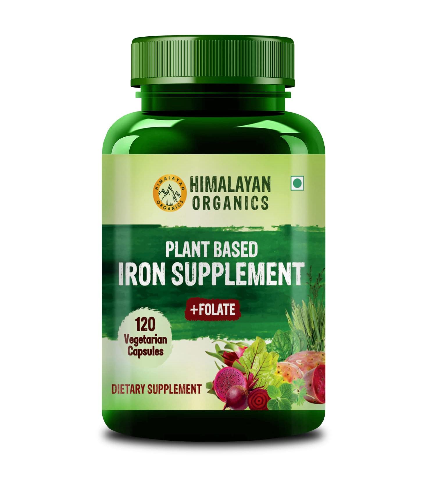 Himalayan Organics Plant Based Iron Supplement with Folate | Blood Builder | Whole Food | 120 Veg Capsules - Buy Online on GoSupps.com