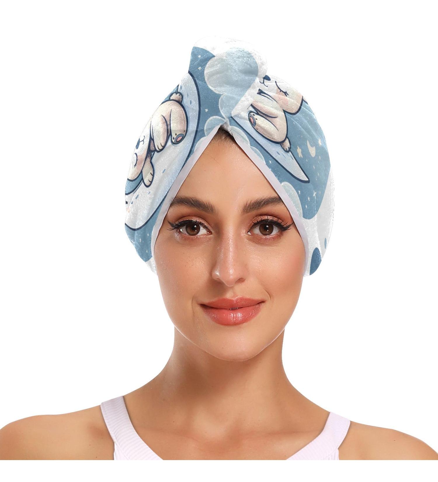 Cute Teddy Bear Moon Hair Towel 2 Pack | Super Absorbent Quick Dry Turbans for Women & Girls - Buy Online on GoSupps.com