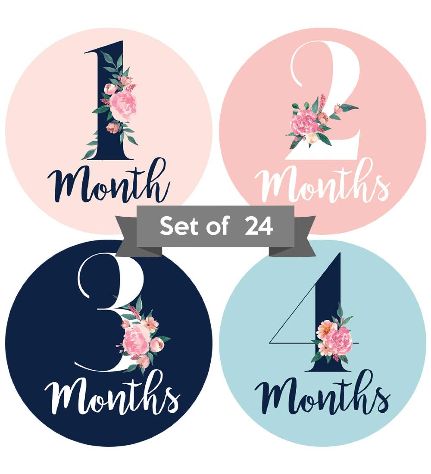 Floral Baby Monthly Stickers for Girls (Set of 24) | Newborn Milestone Month Stickers - Buy Online on GoSupps.com