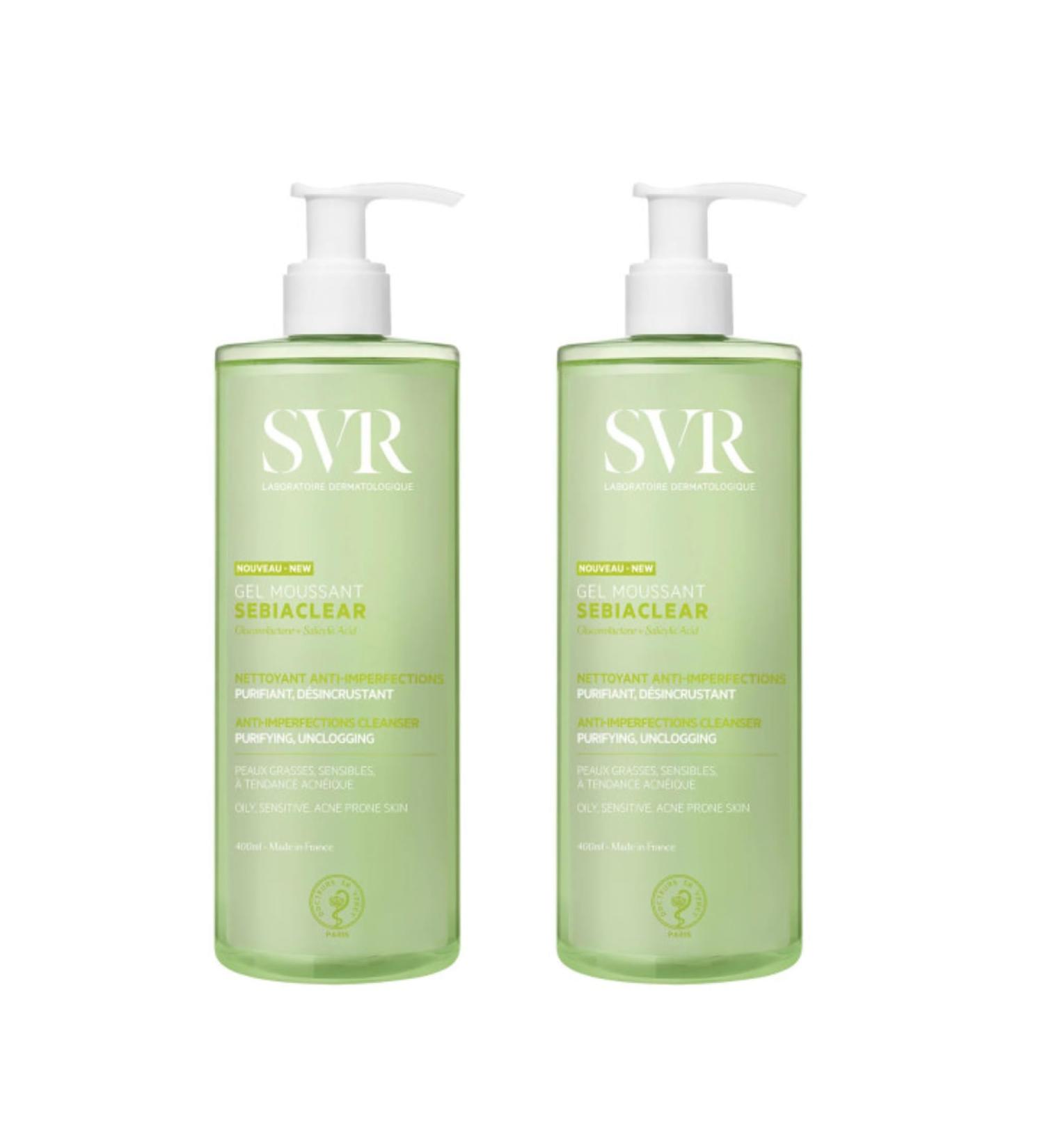Sebiaclear Gel Moussant Nettoyant Visage & Corps Peaux Mixtes Grasses D sincruste les Pores Purifie Matifie Sans Savon Peaux Sensibles Tendance Acn ique Lot de 2x400ml