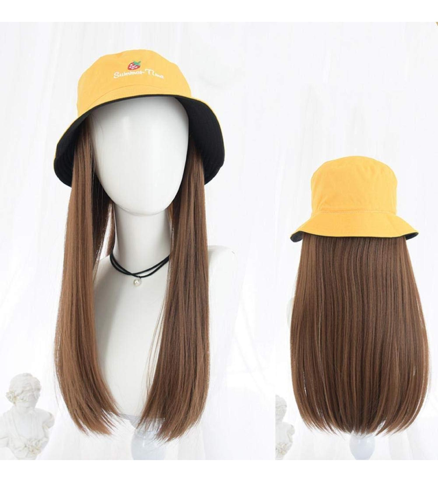 BGHJUE Wig female long hair hat wig piece one summer fashion trend black long straight full headgear