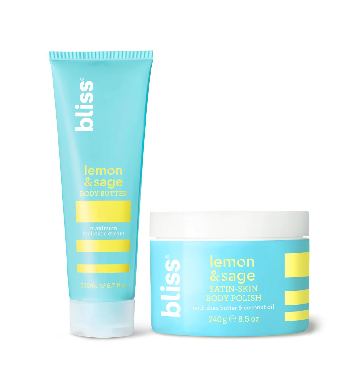 Bliss Seriously Smooth Lemon & Sage Duo: Body Butter Body Scrub | Exfoliate & Hydrate Skincare Set for Soft Radiant Skin - Buy Online on GoSupps.com