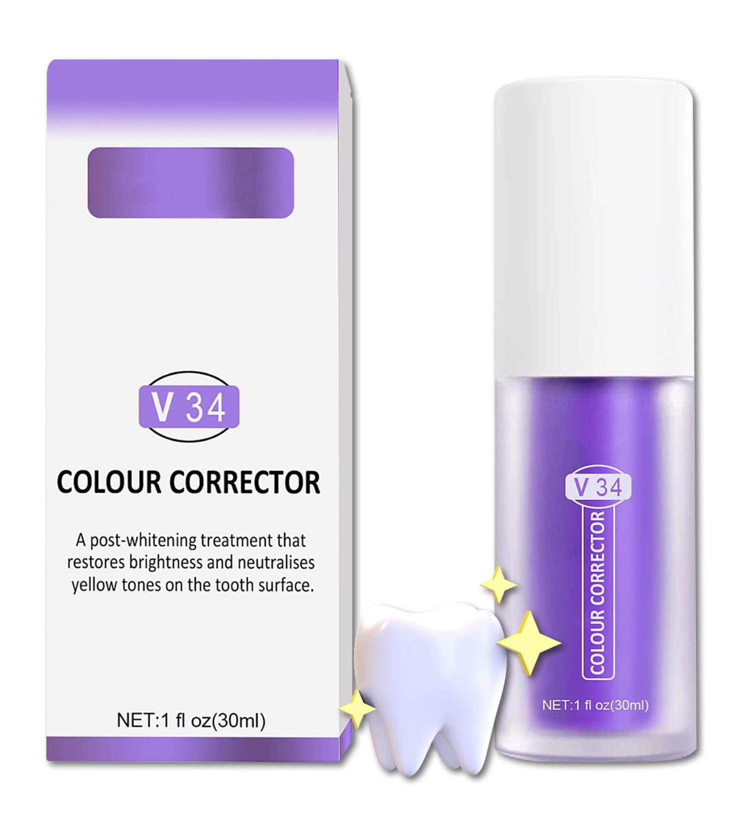 Shop V34 Purple Toothpaste for Teeth Whitening - Color Corrector Serum for Adults | Effective Stain Removal & Brightening - Buy Online on GoSupps.com