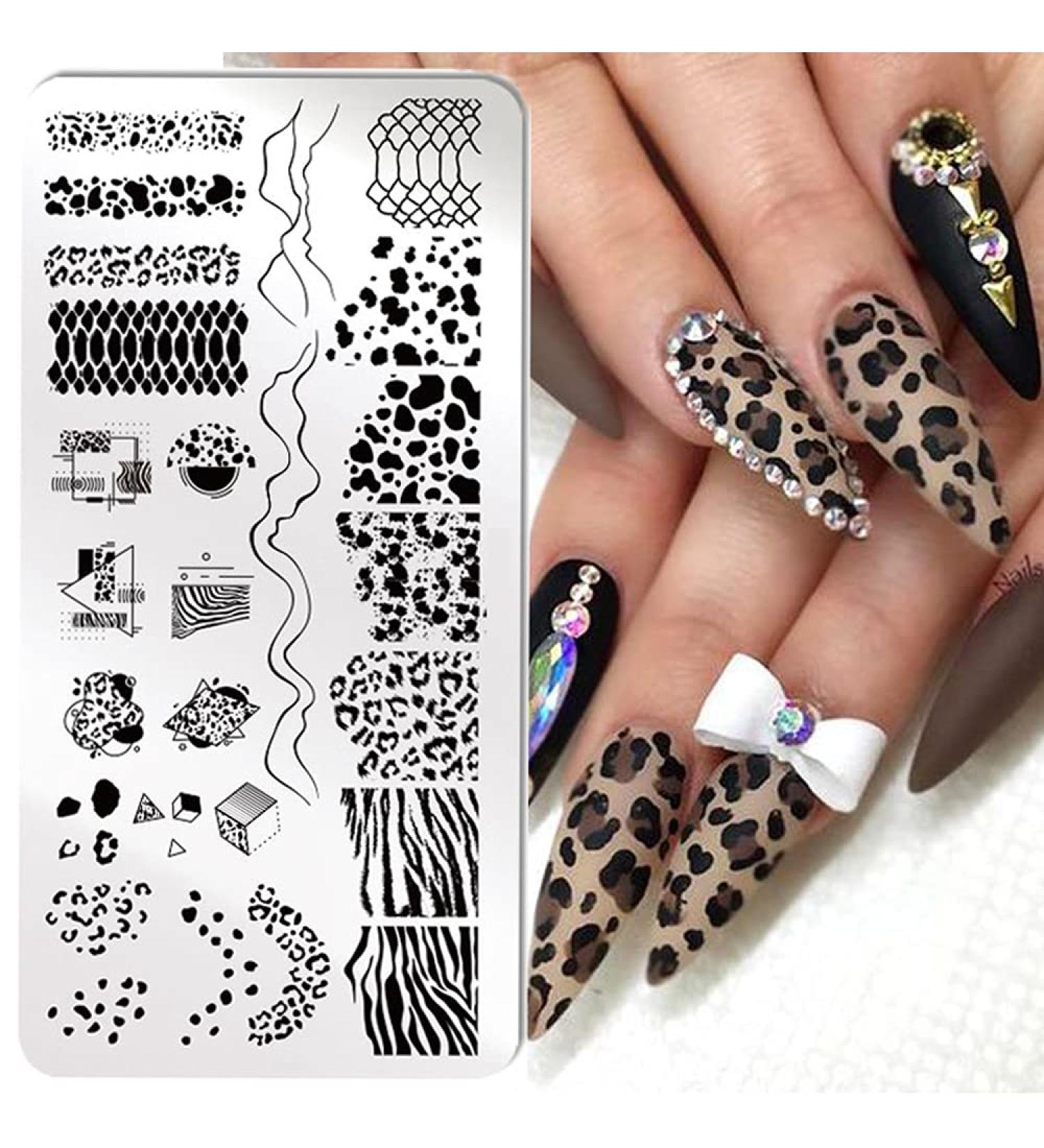 Snake Leopard Print Animal Nail Stamping Plates | Geometric Flowers & Cow Designs | Stencil Stamp Tool for Cow Print Nails - J054 - Buy Online on GoSupps.com