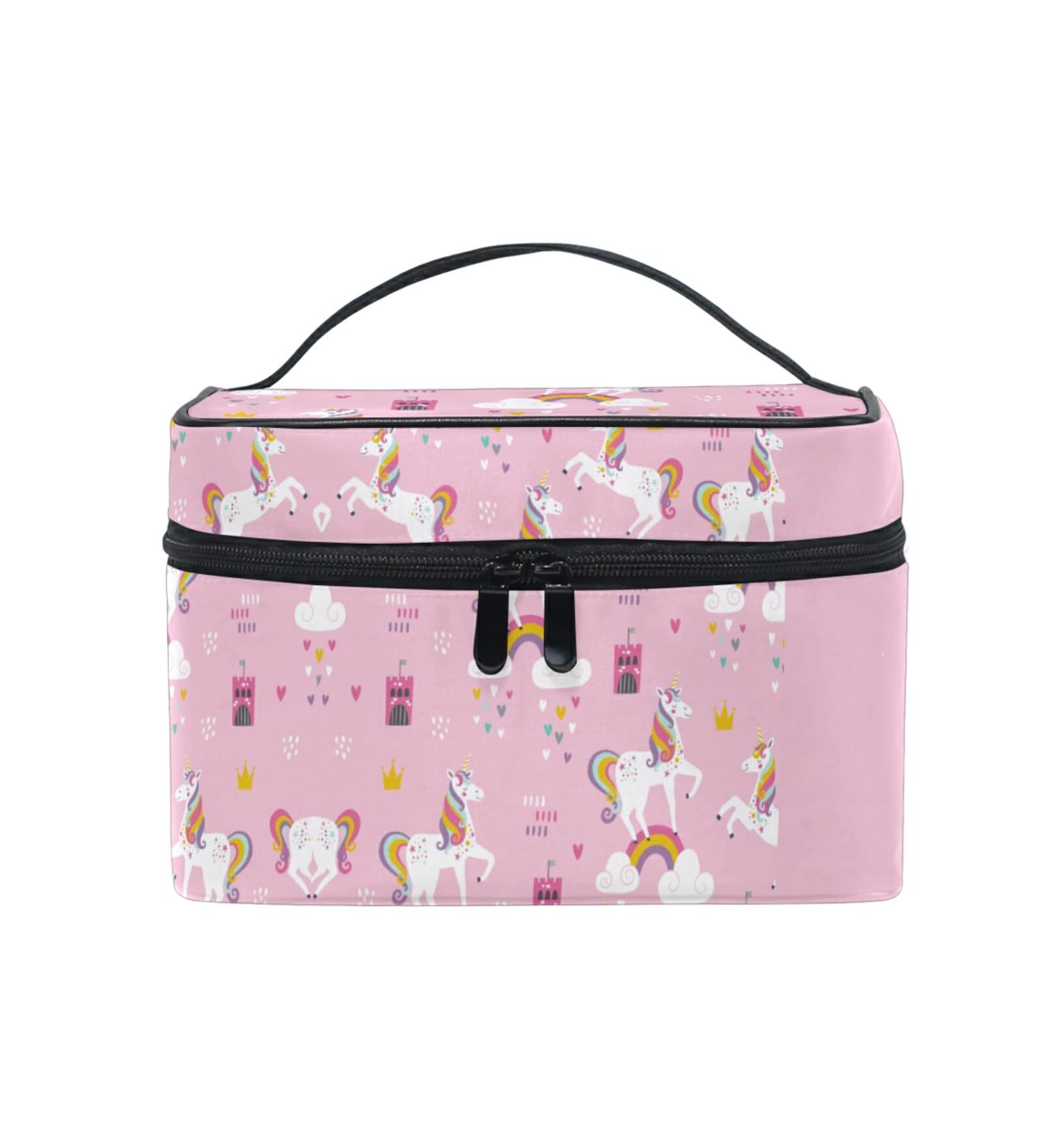 Girls Unicorn Rainbow Pink Makeup Bag | Large Cosmetic Organizer & Toiletry Bag for Women & Ladies - Buy Online on GoSupps.com