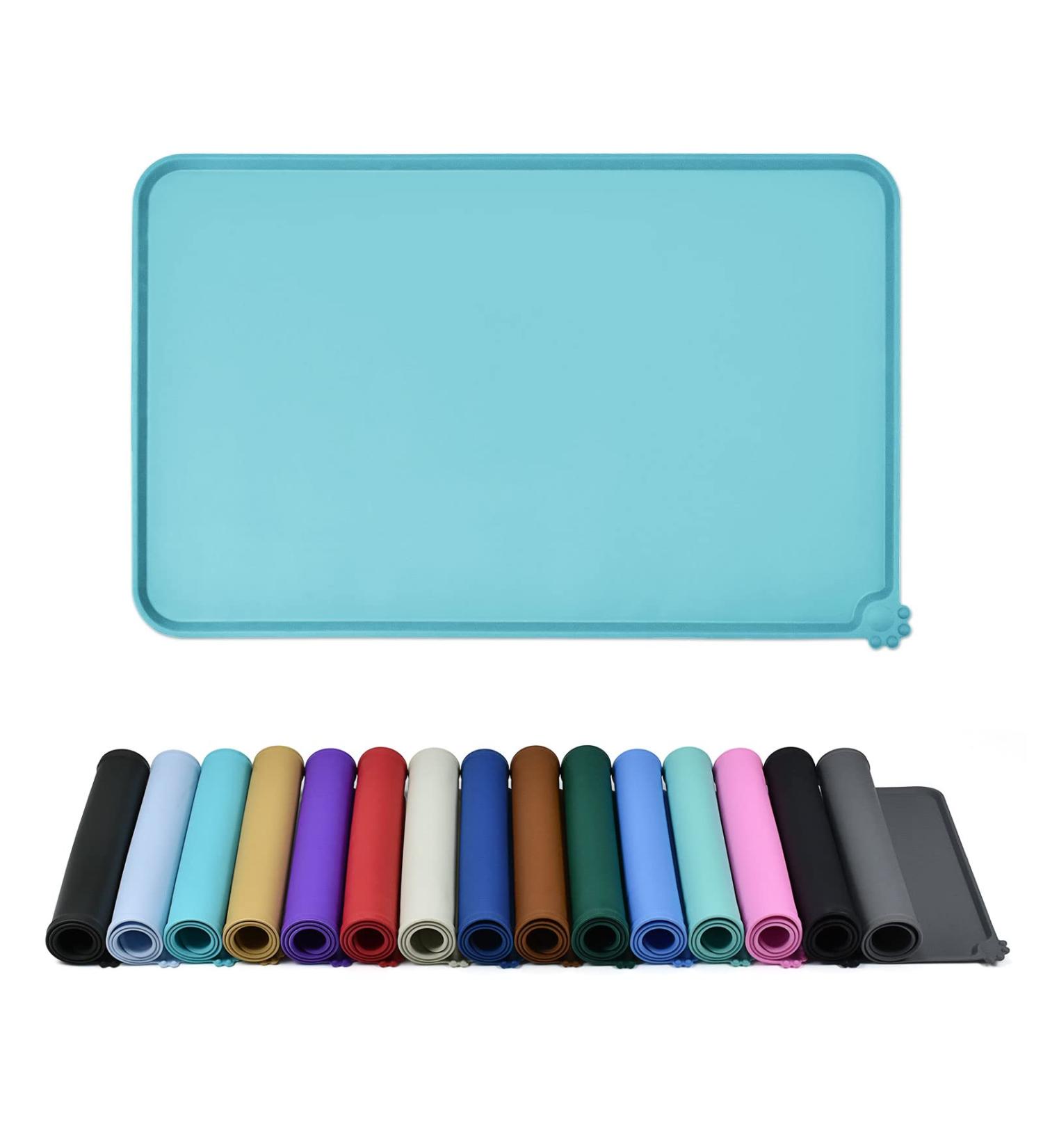 Reopet Silicone Pet Feed Mats - Waterproof Dog & Cat Mats with Elevated Edges (87x57cm) - Turquoise - Best for Mess-Free Feeding - Buy Online on GoSupps.com