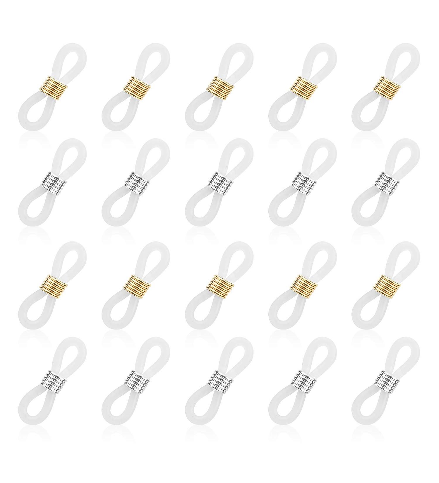 HUIHUIBAO 20 Pieces Eyeglass Chain Ends  Adjustable Spring Rubber Ends Connectors for Eye Glasses Holder Necklace Chain Strap  Gold and Silver Ring (Clear) - Buy Online on GoSupps.com