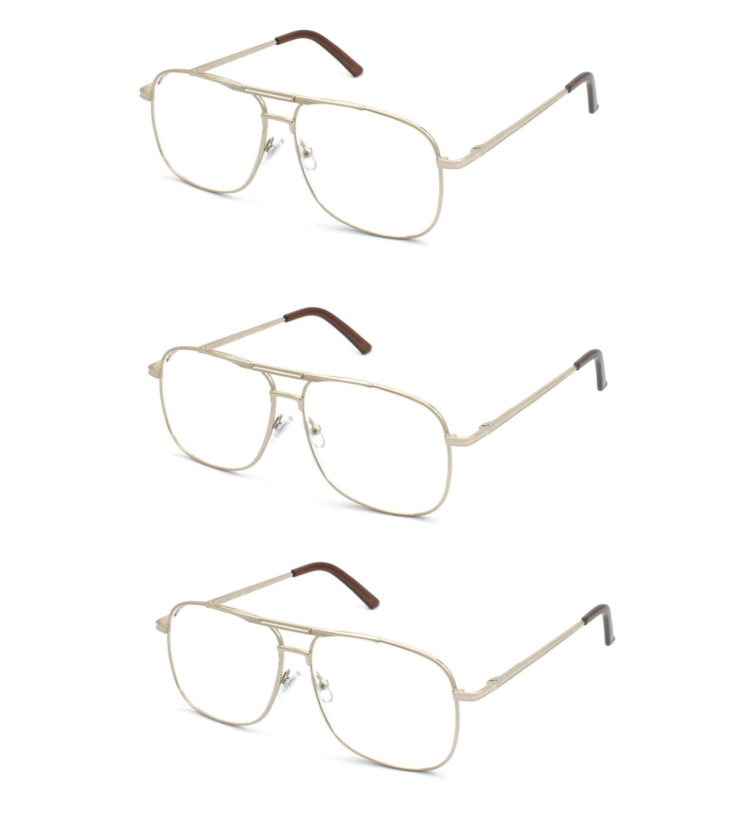 Shop Readers Metal Frame Square Aviator Style Geek Reading Glasses for Men - 3 Pack Gold 1.5 Diopters | International Shipping Available - Buy Online on GoSupps.com