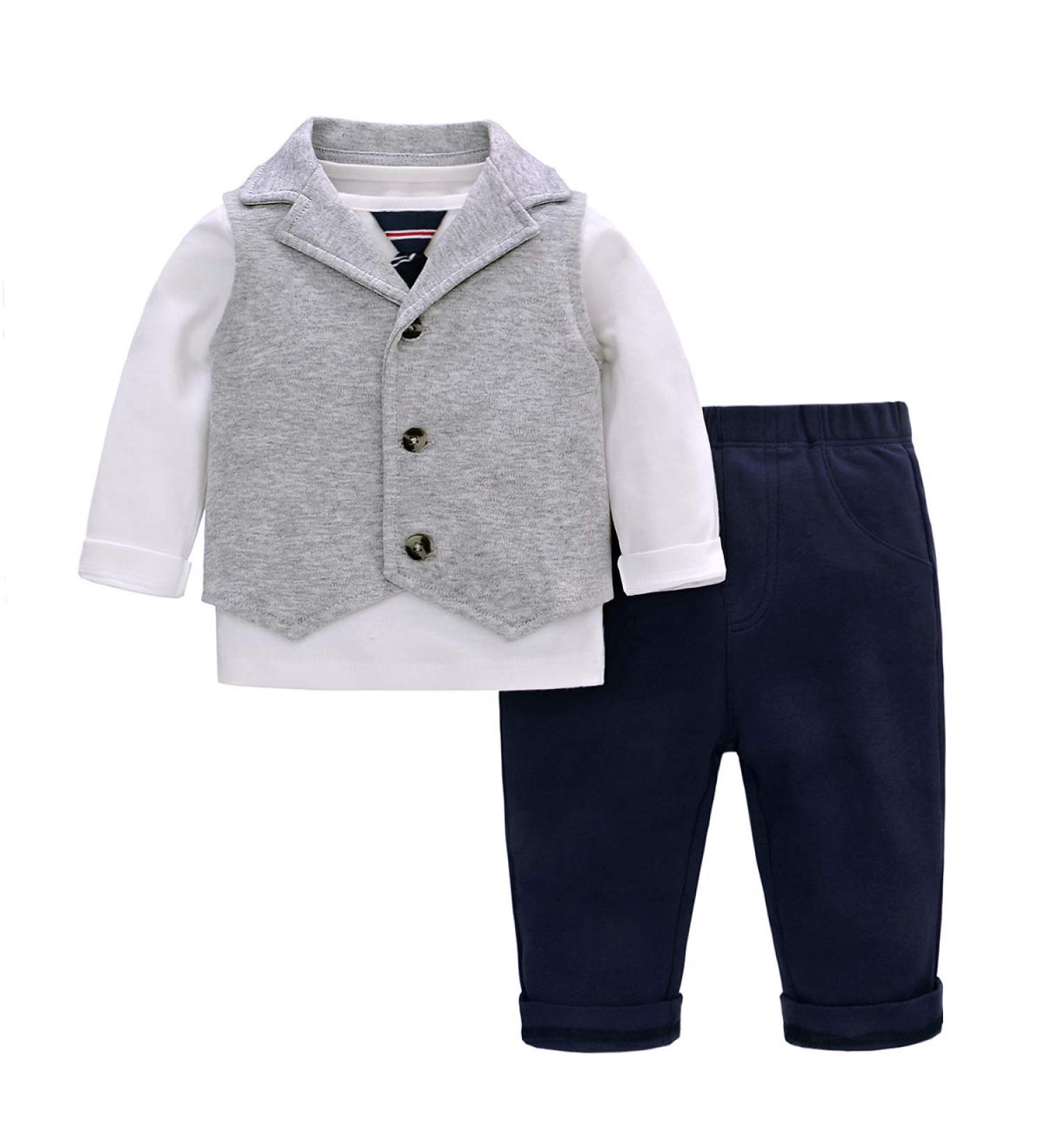 Famuka Baby Boy Formal Wedding Outfit Suit - Gentleman Tuxedo 3 Piece Set, 12 Months, Grey - Buy Online on GoSupps.com