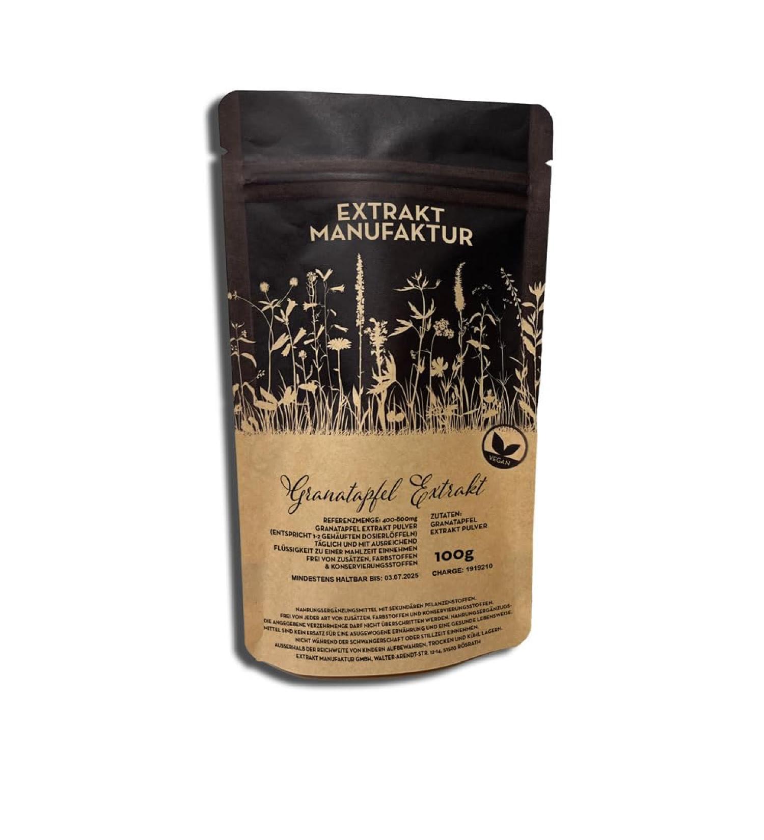 100g Pure Pomegranate Extract Powder - Additive-Free Punica Granatum High Dose Concentrated Natural Vegan Supplement - Buy Online on GoSupps.com