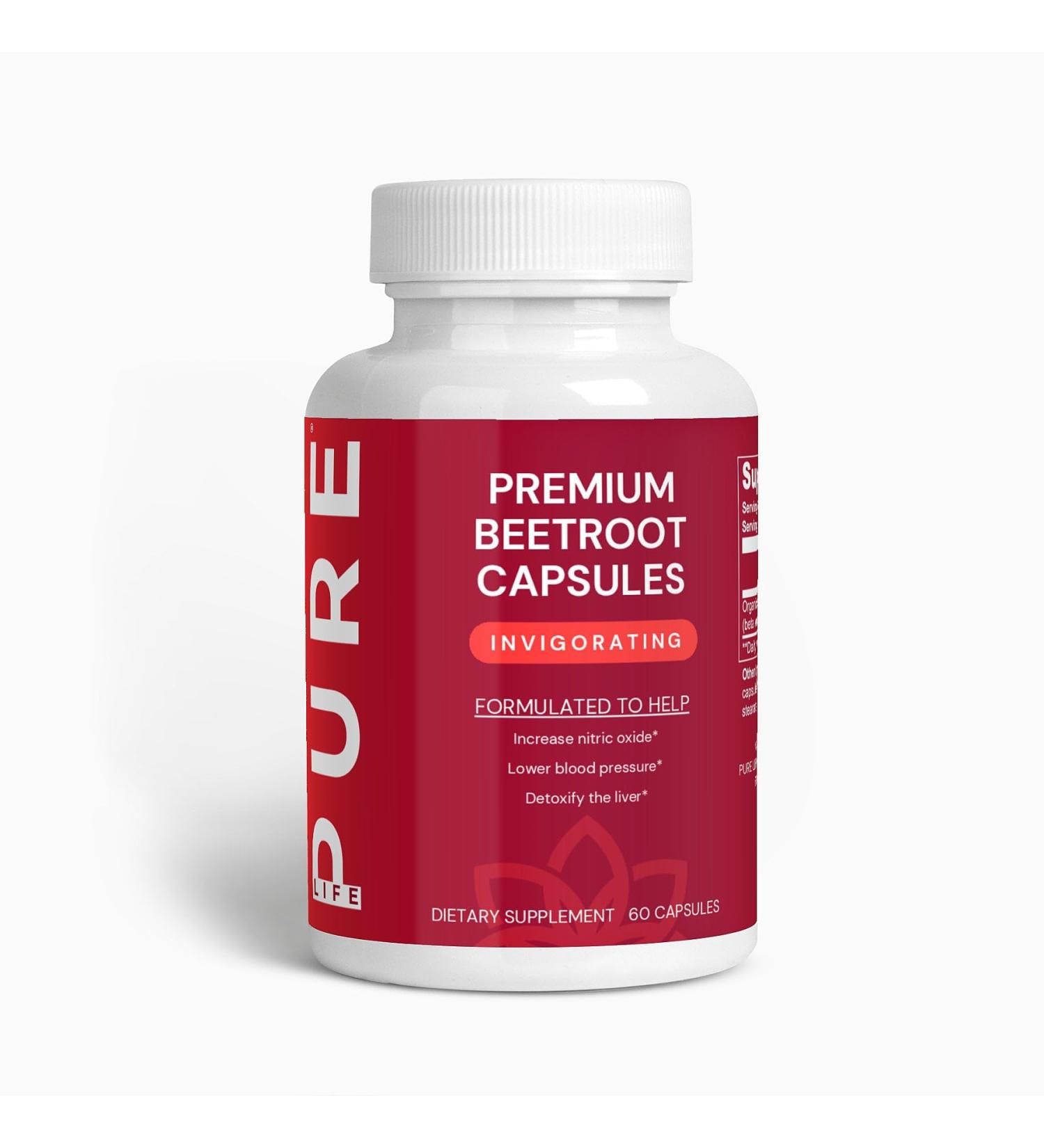 PURE LIFE Premium Beet Root Capsules (Invigorating) 60 Capsules Supports Nitric Oxide Blood Pressure & Liver Detox Organic Beetroot Supplement No Artificial Additives - Buy Online on GoSupps.com