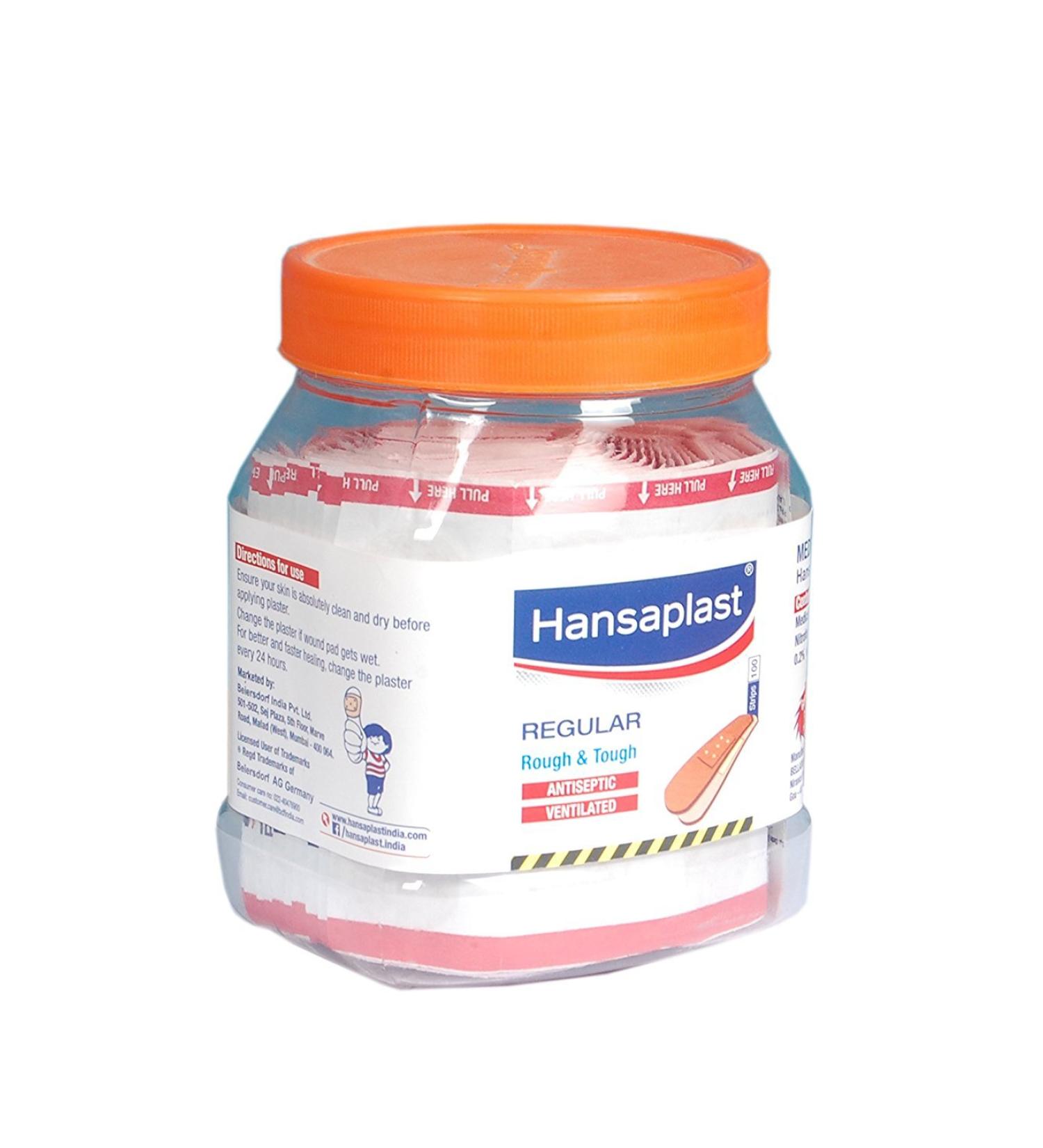 Hansaplast Regular Rough & Tough Medicated Dressings Jar (100 Strips + 30 Strips Free)