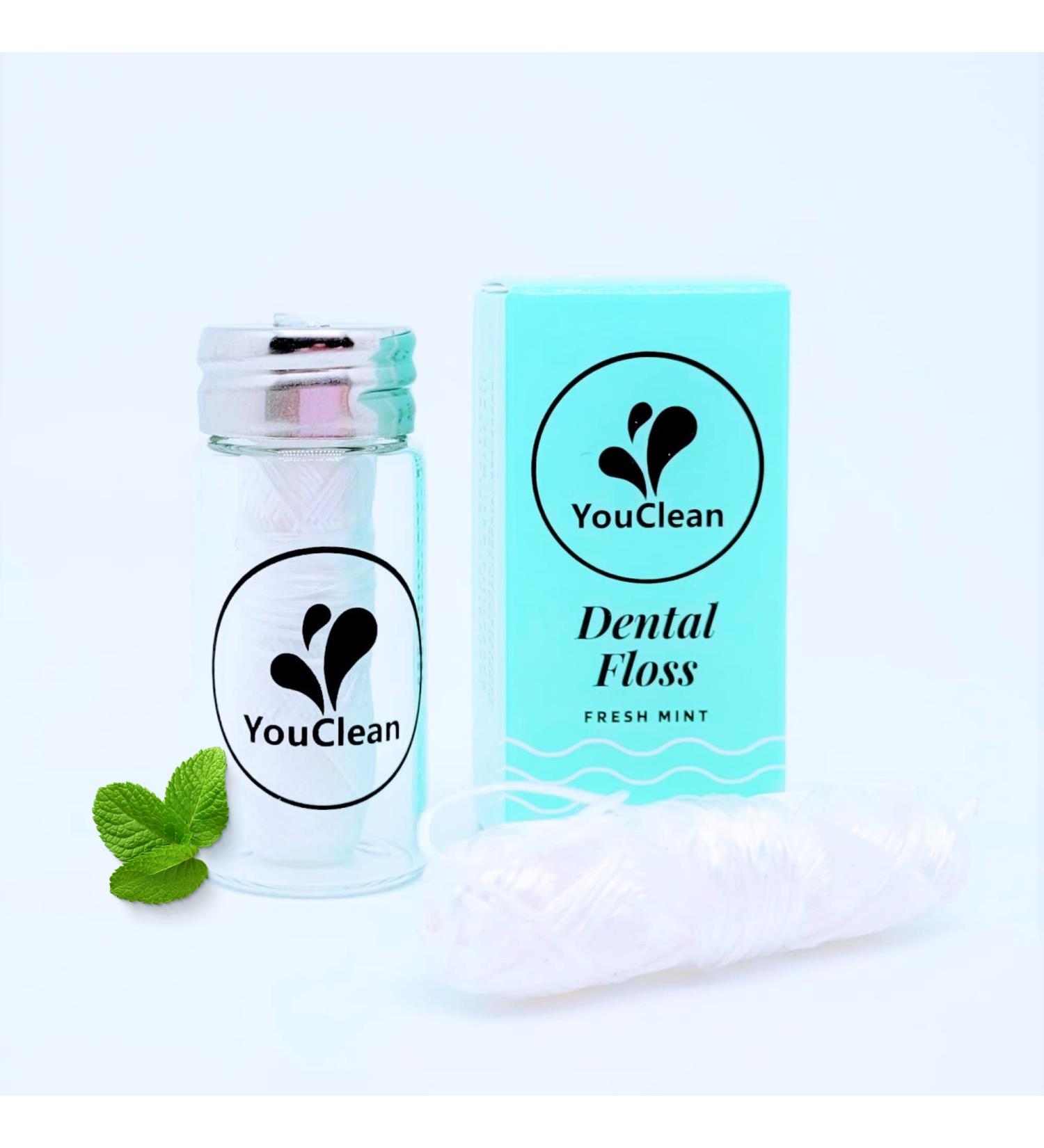Natural Peppermint Essential Oil Infused Vegan Dental Floss | Eco-Friendly Plant-Based Wax | 38 Yards in Refillable Glass Jar - Buy Online on GoSupps.com
