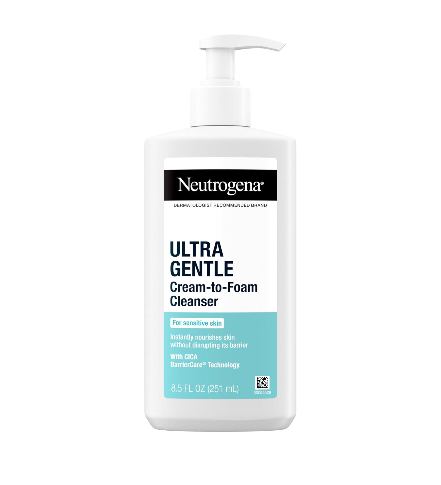 Neutrogena Ultra Gentle Cream to Foaming Face Wash for Sensitive Skin, Fragrance-Free Gentle Facial Cleanser, Hypoallergenic Skin Care, Non-Comedogenic Makeup Remover, 8.5 oz - Buy Online on GoSupps.com