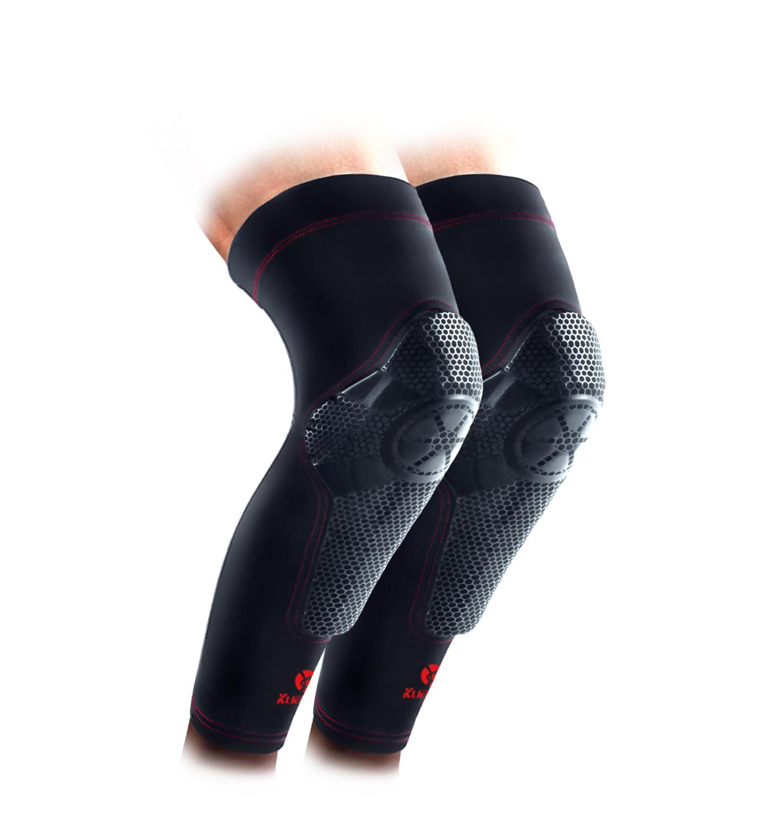 Kuangmi Knee Pads Compression Leg Sleeves - Basketball Volleyball & Weightlifting - Large Size - Black (Pair - Buy Online on GoSupps.com
