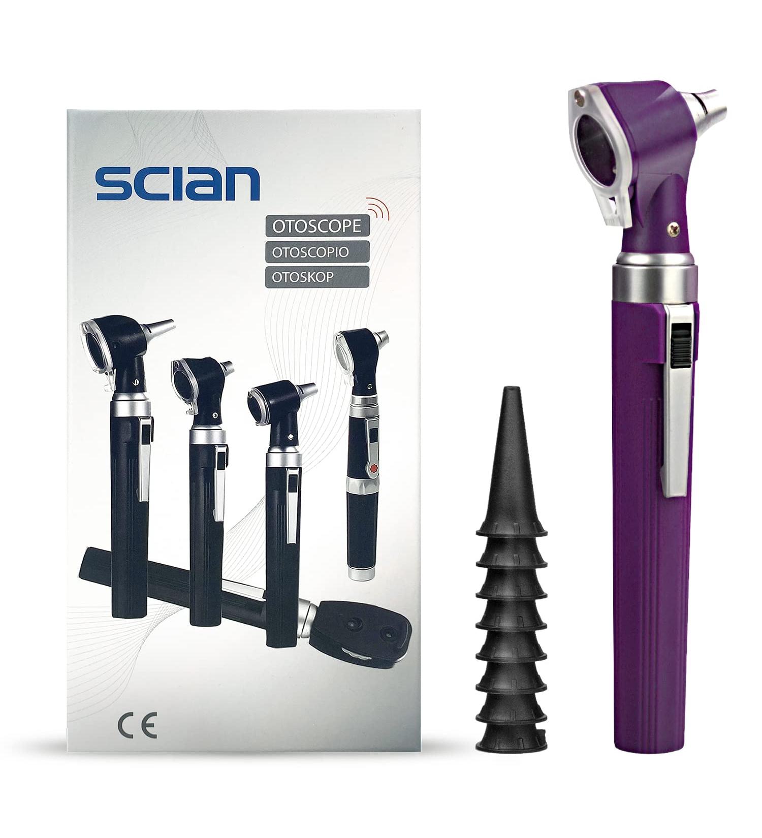 Scian Otoscope Kit - LED Light Ear Scope 3X Magnification with 4 Speculum Tips - Mini Pocket Diagnostic Ear Care Tool for Kids, Adults, Pets - Purple - Buy Online on GoSupps.com