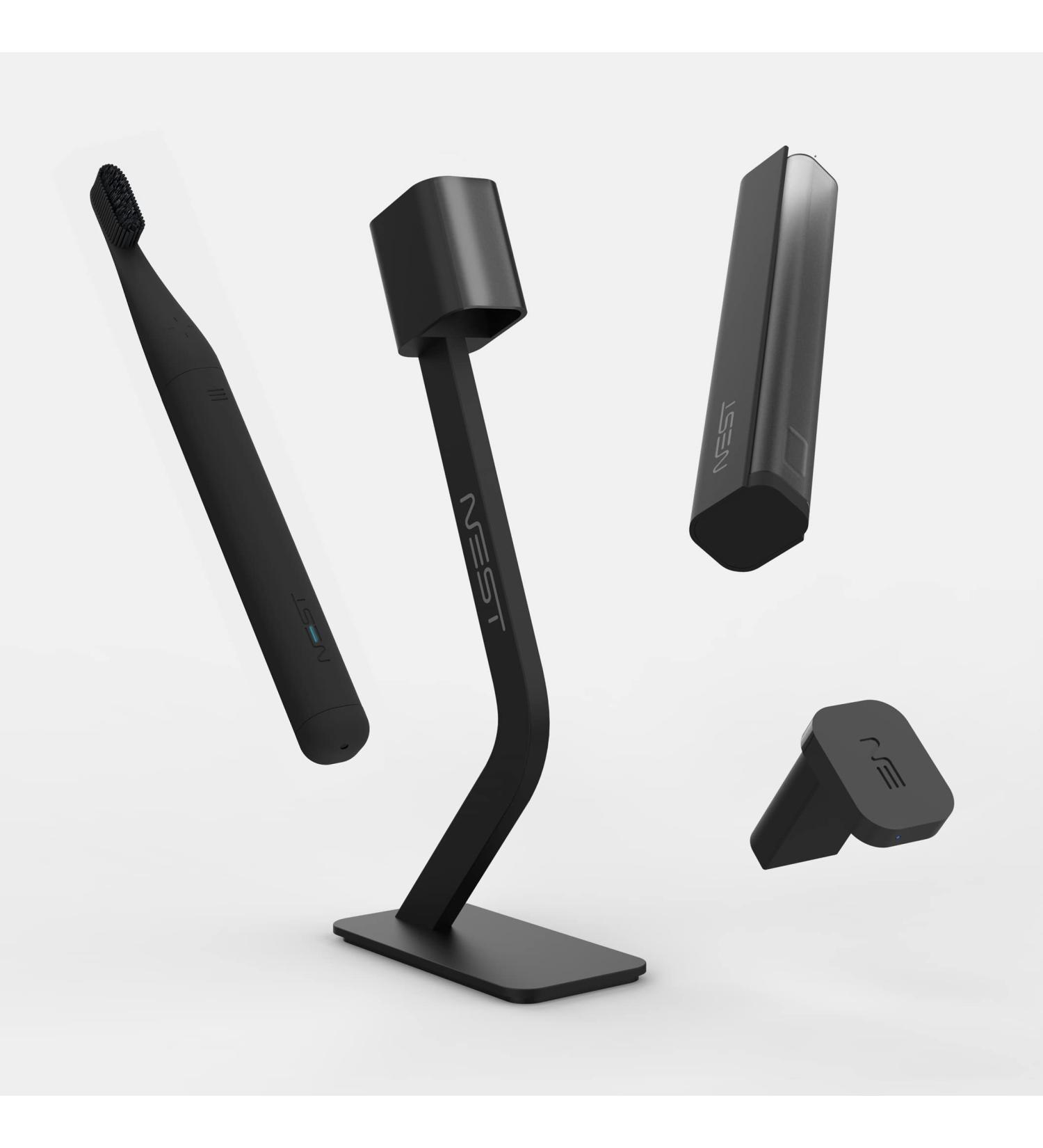 NEST Electric Sonic Toothbrush Black | Self-Dispensing & Self-Cleaning | Adult Toothbrush with Holder & Travel Case - Buy Online on GoSupps.com