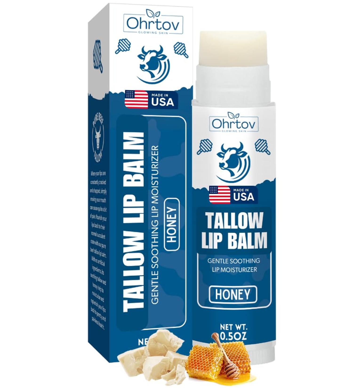 Beef Tallow Lip Balm Natural Tallow Beeswax Chapstick Hydrating Moisturizer Grass Fed Bison Tallow Balm Lip Care Soothes Chapped Dry Lips Sensitive Skin Long Lasting & Vitamin Rich USA-Made - Buy Online on GoSupps.com