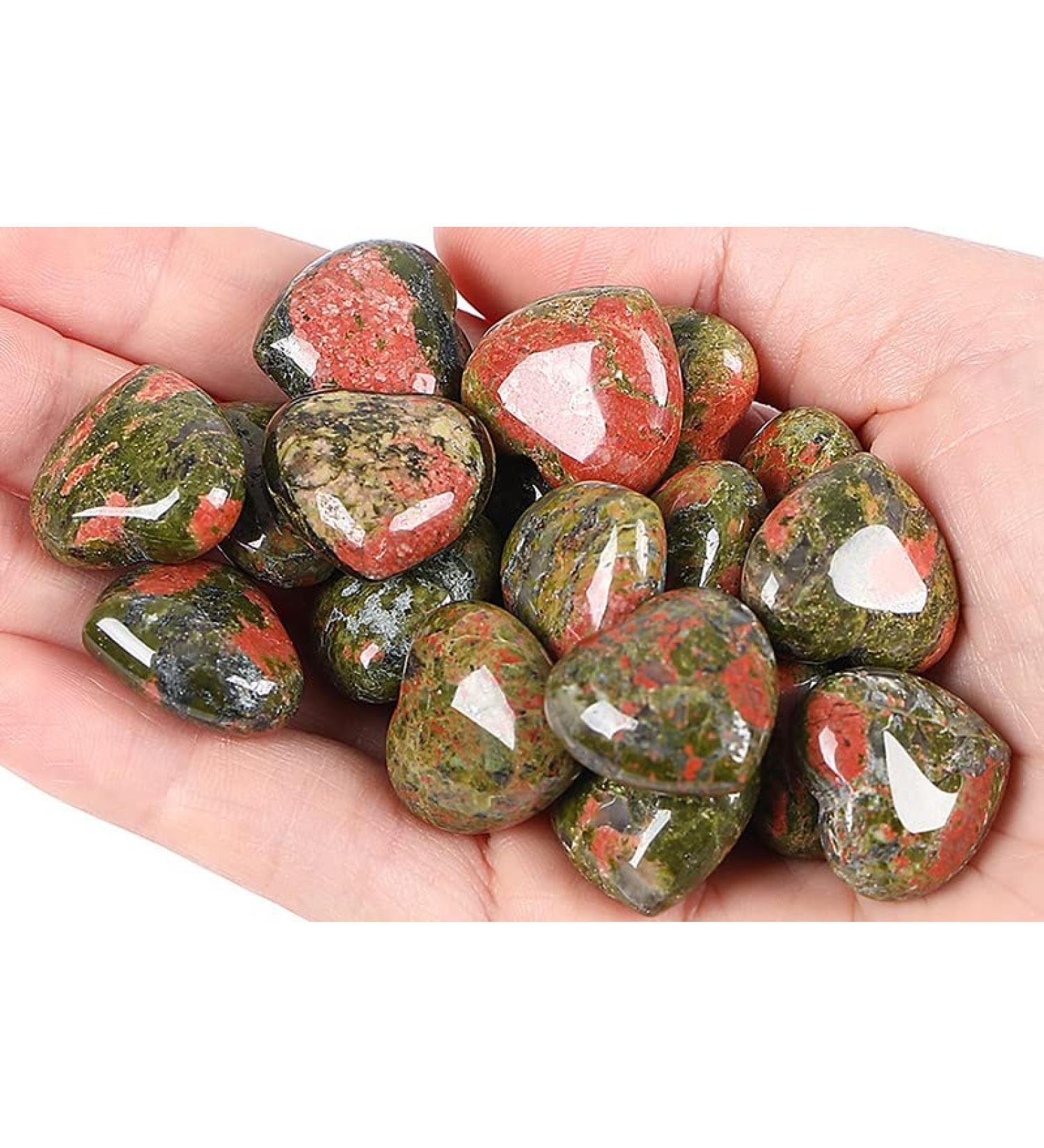XIANNVXI 10 PC Unakite Heart Stones - Polished Natural Healing Crystals & Gemstones Set | Pink Green Thulite for Luck - Buy Online on GoSupps.com