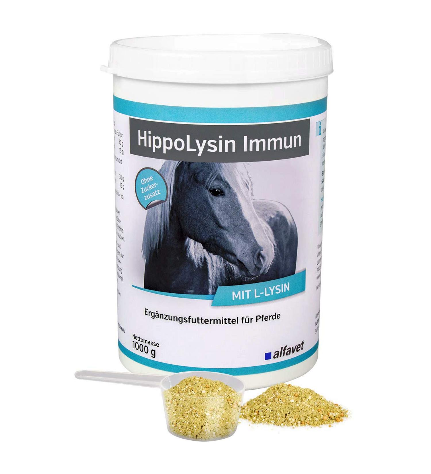 alfavet HippoLysin Immun with L-Lysine herpes immune build-up probiotic doping-free supplementary feed for horses and ponies 1000g