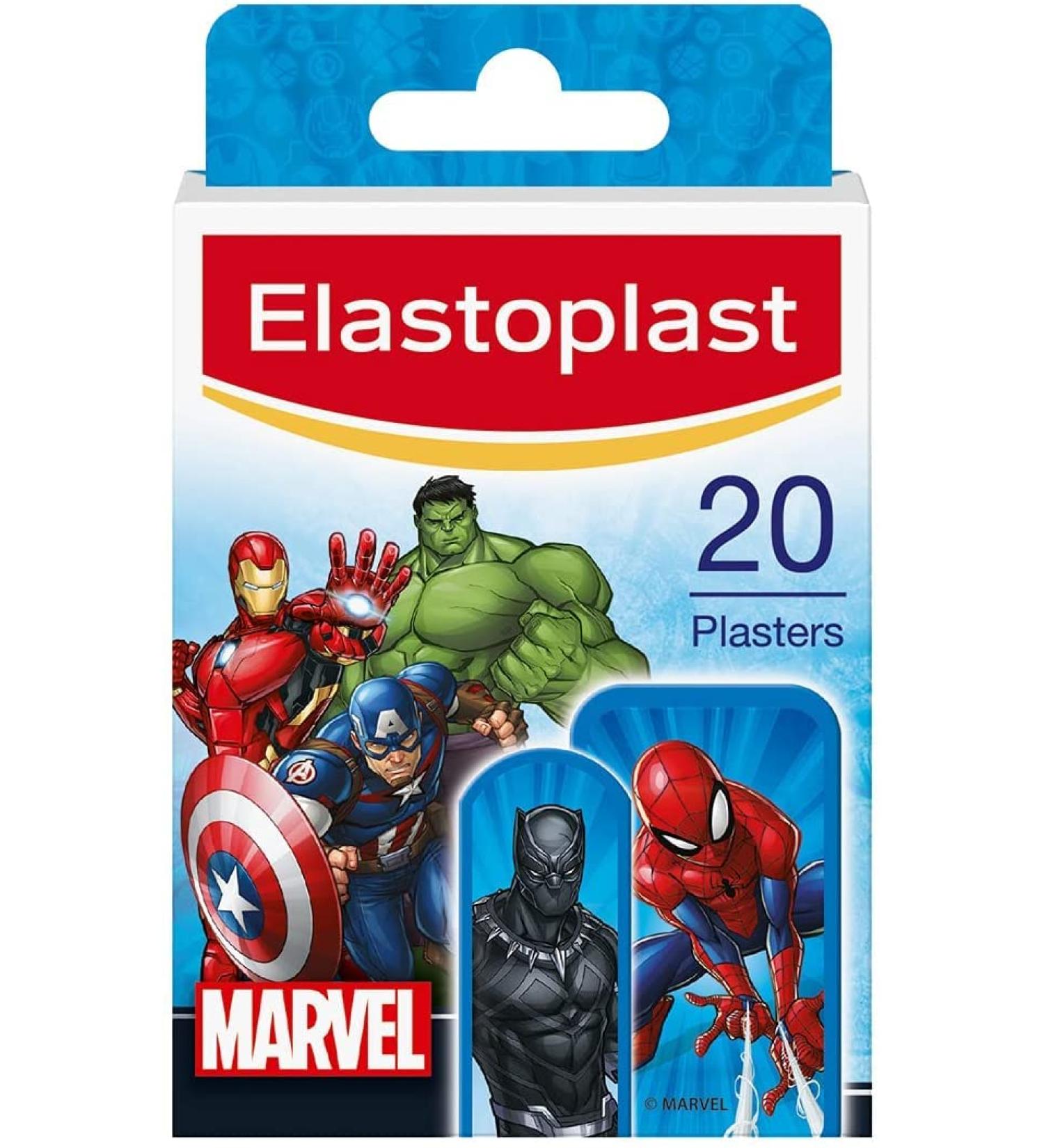 Elastoplast Marvel Plasters - 20 Pieces Assorted Sizes | Kid-Friendly Superhero Designs | Skin-Friendly & Easy Removal - Buy Online on GoSupps.com