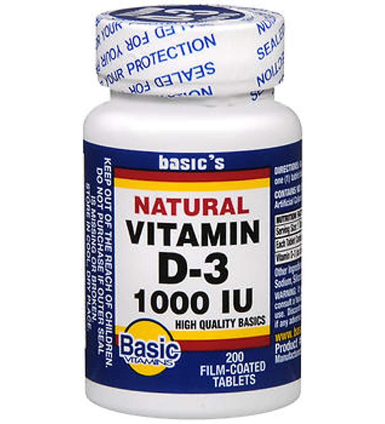 BASIC VITAMINS Vitamin D-3 1000 IU Film-Coated Tablets - 200 ct