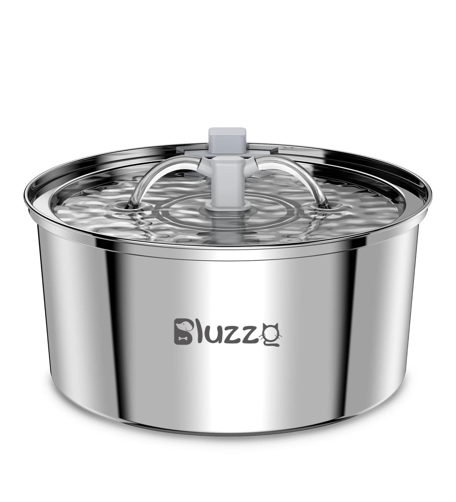 BLUZZO Stainless Steel Cat Water Fountain 3.2L/108oz with Ultra-Quiet Pump - Large Capacity Automatic Pet Water Dispenser for Cats & Dogs - Dishwasher Safe - Buy Online on GoSupps.com