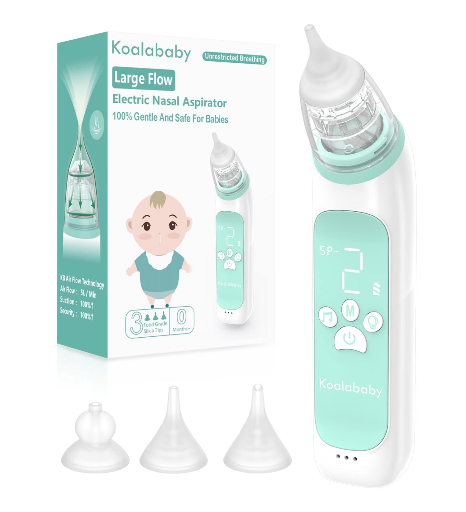 Koalababy Large Flow Electric Nasal Aspirator - 2023 Newest Nose Sucker for Baby - Booger Sucker - Nose Cleaner for Toddlers with 3 Silicone Tips - 3 Suction Levels - Music & Light Soothing Function - Green - Buy Online on GoSupps.com