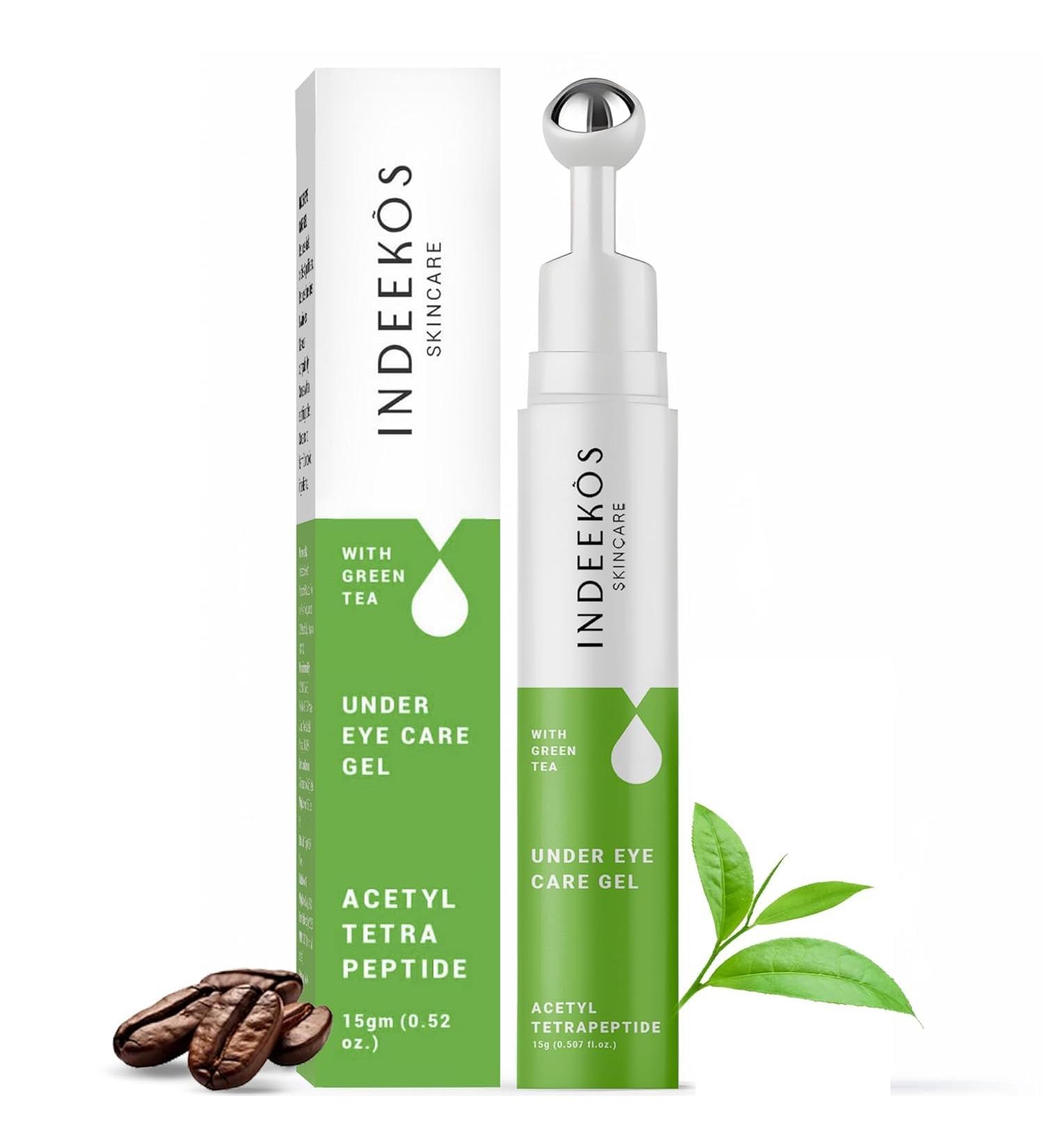 INDEEKOS Under Eye Gel Cream Reduces Dark Circles Puffiness Dryness Wrinkles and Fine Lines Glow Booster With Caffeine and Green Tea Ideal for Men and Women For All Skin Types-15gms Vegan - Buy Online on GoSupps.com