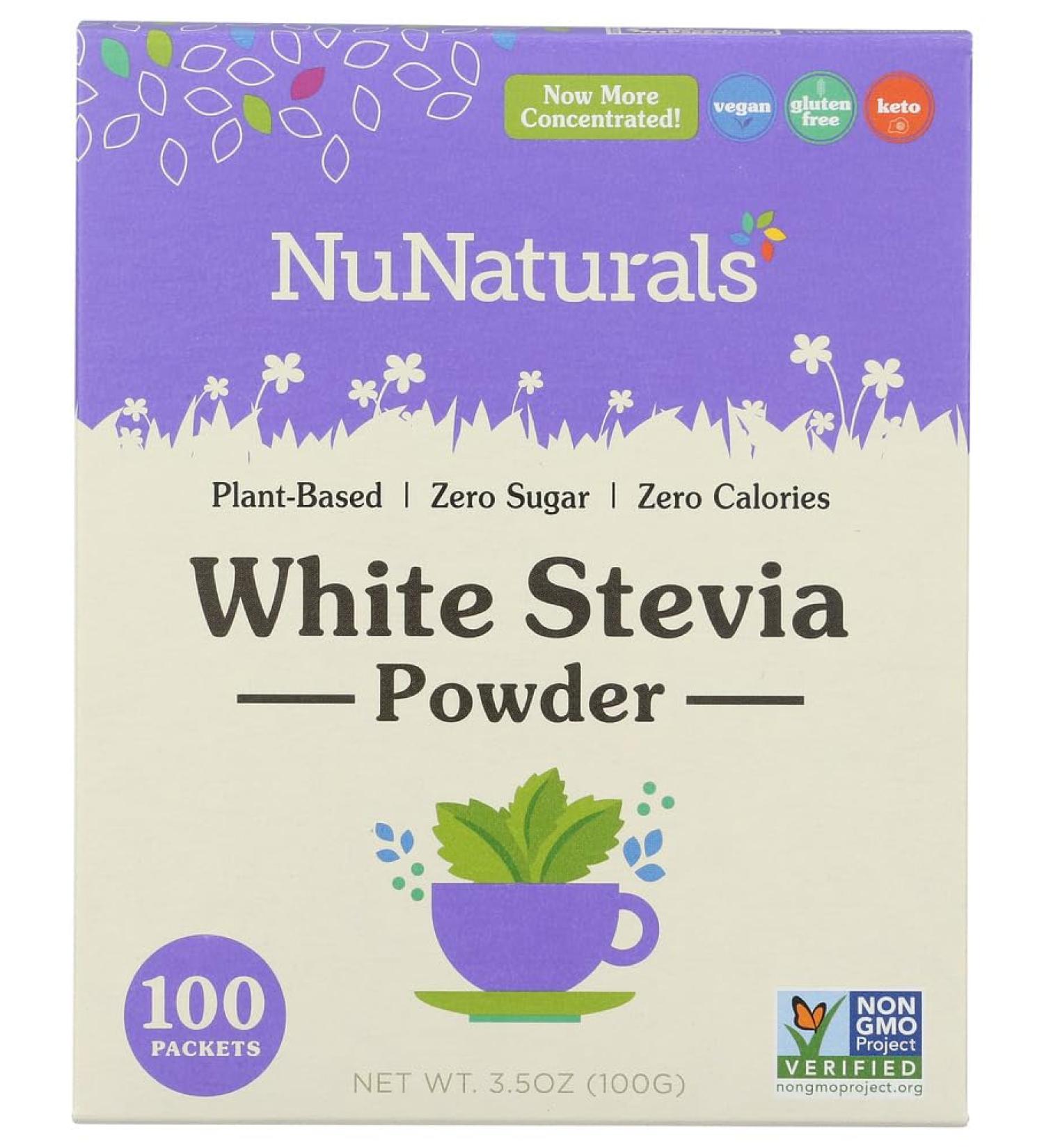 NuNaturals - NuStevia White Stevia Powder - 100 Packets - Pack of 4 Boxes - Buy Online on GoSupps.com