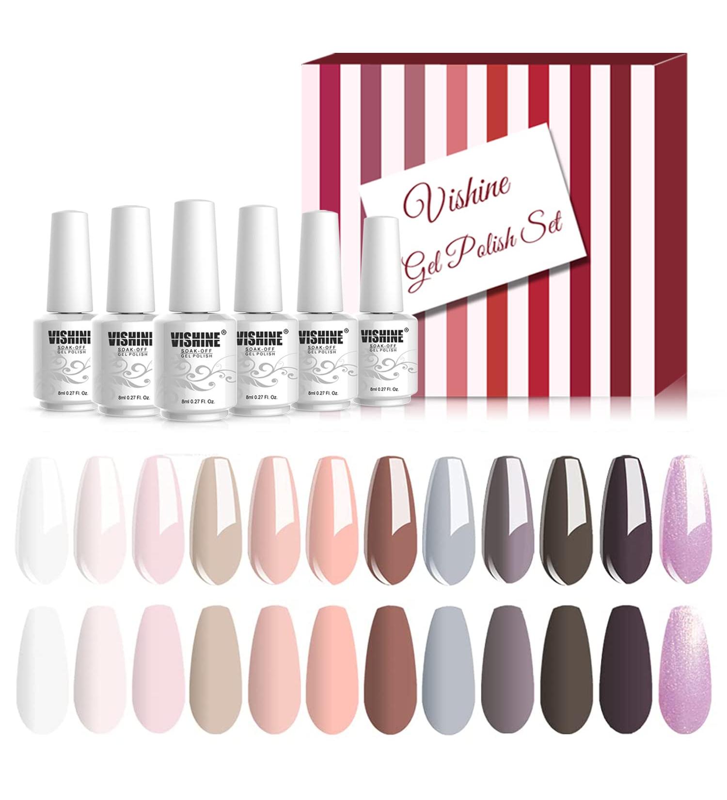 Vishine Gel Polish Set - Nude Gray Series 12 Colors Nail Art Gift Set Soak Off UV Nail Gel Kit 8ml - Buy Online on GoSupps.com