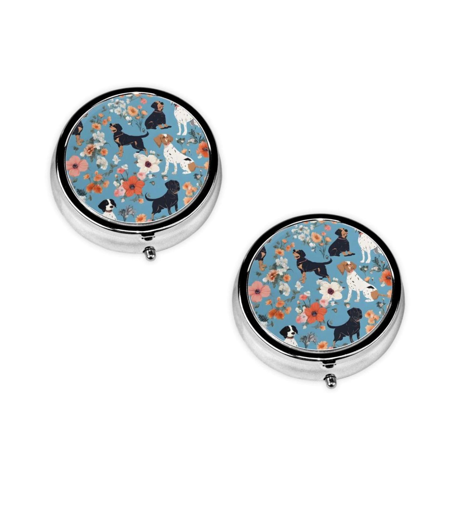 Border Collie Florals Round Pill Box | 3 Compartment Portable Travel Organizer for Vitamins & Medications - Buy Online on GoSupps.com
