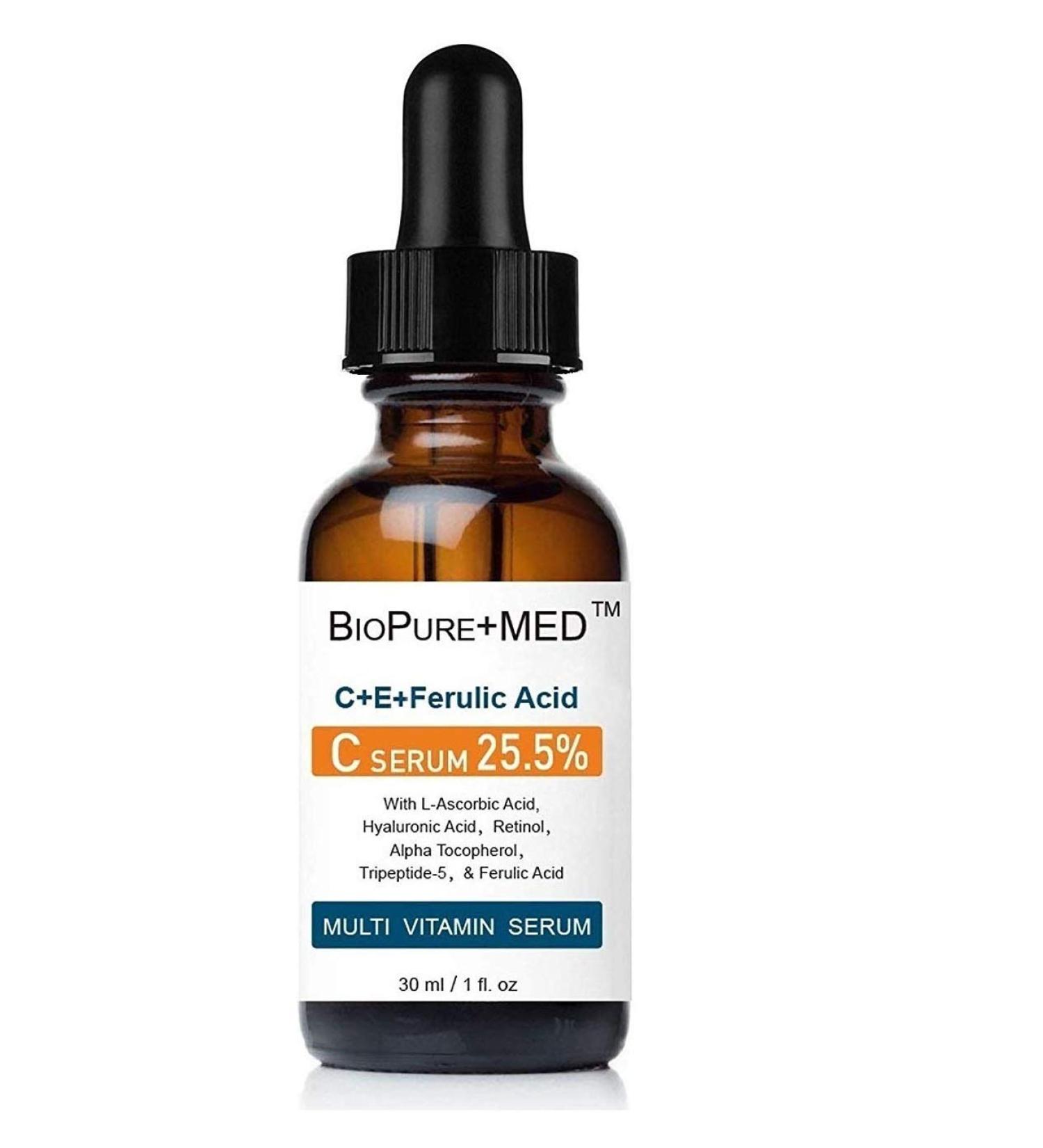 BioPureMED 25% Vitamin C E + Ferulic Acid Serum for Face | Anti-Wrinkle Serum with Tripeptide-5, Retinol 22 & Hyaluronic Acid | Best Organic Korean Skin Care Formula | Vitamin C Serum/Face Moisturizer | 1 Fl Oz (Pack of 1) - Buy Online on GoSupps.com