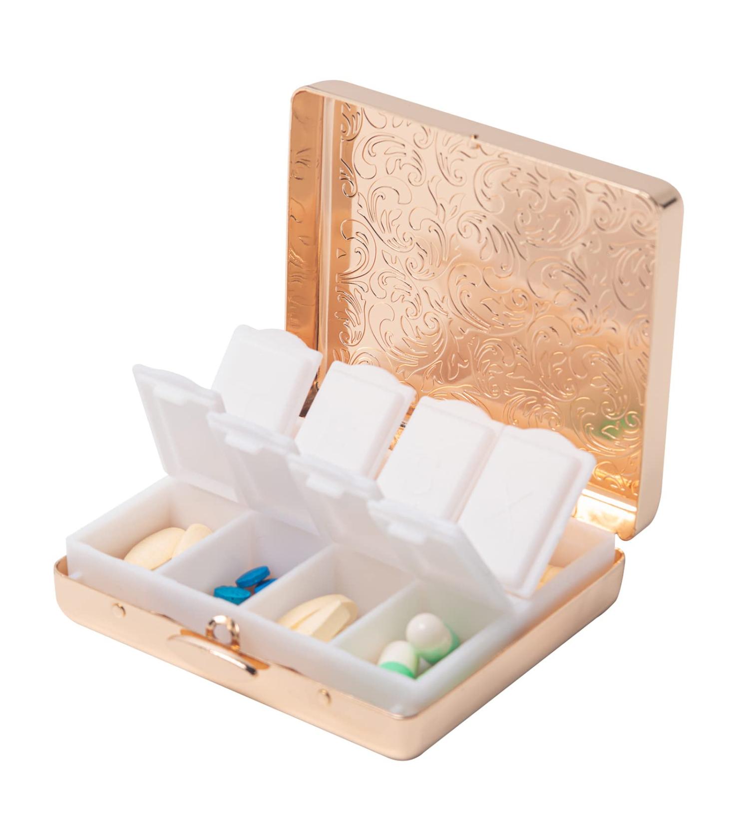 Elegant Portable Double Protection Travel Pill Box - 7 Days 8 Compartments Champagne Gold | International Shipping - Buy Online on GoSupps.com