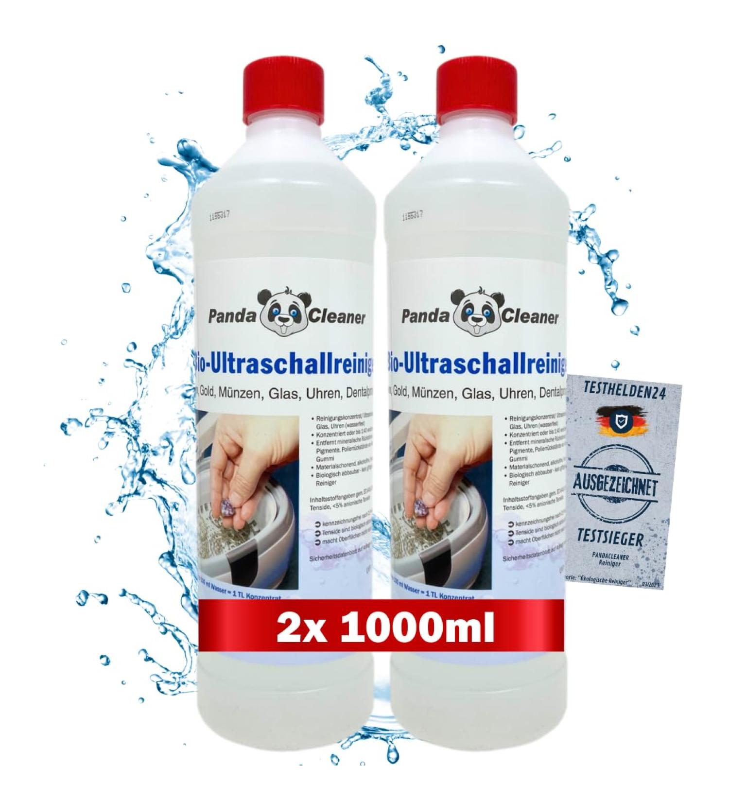 Pandaclean Ultrasonic Cleaning Agents - 2x 1L Concentrate for Glasses Dental Tools Gold Coins & More | Waterproof & International Shipping - Buy Online on GoSupps.com
