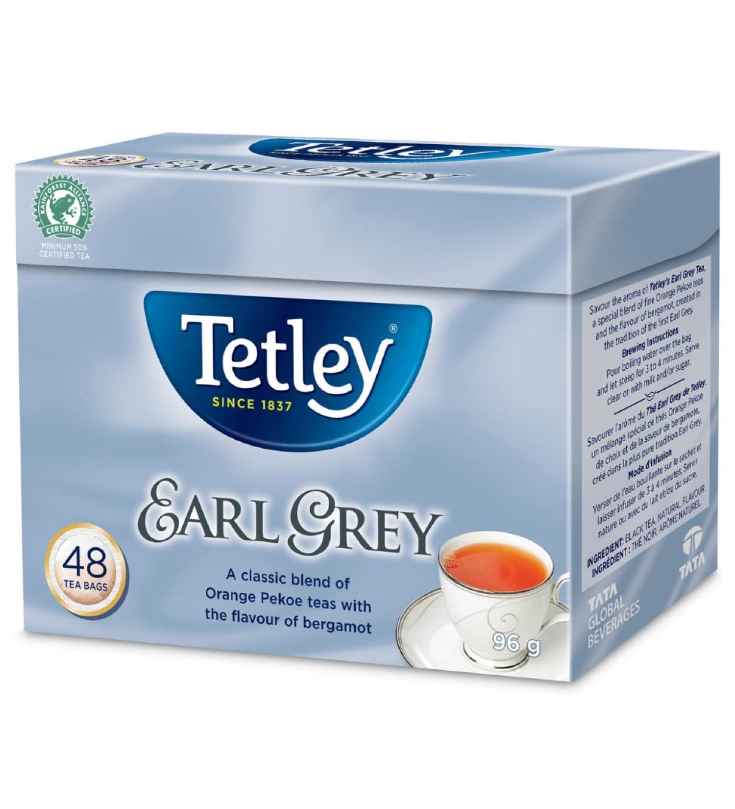 Tetley Earl Grey Black Tea - 48 Tea Bags 96 Grams Contains Caffeine Earl Grey 48s - Buy Online on GoSupps.com