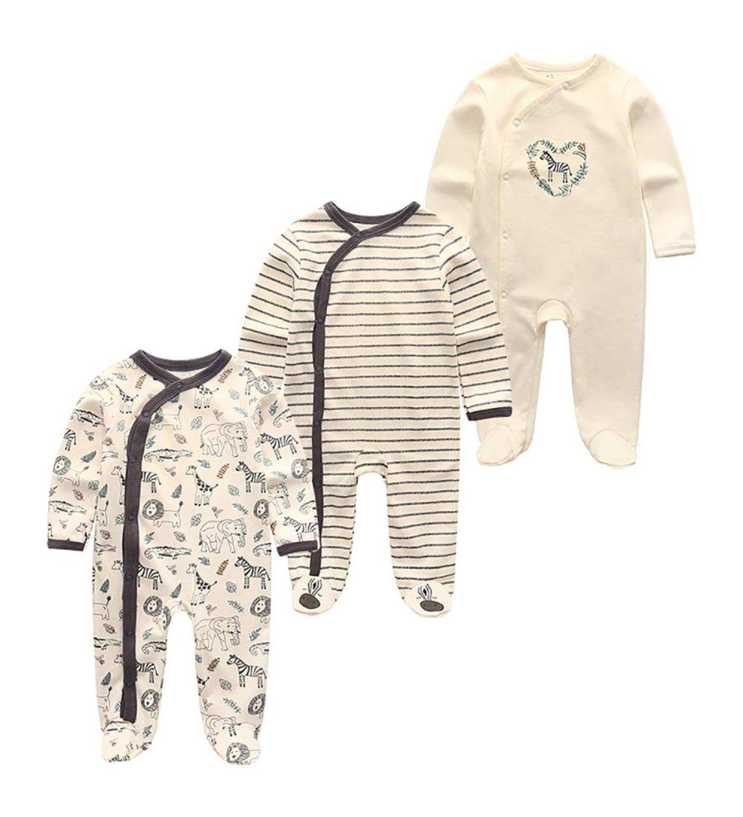 Unisex Baby Cotton Pajamas | Newborn Footed Bodysuit Sleep & Play | Boys & Girls | COLOR3 | Size 0-3 Months - Buy Online on GoSupps.com