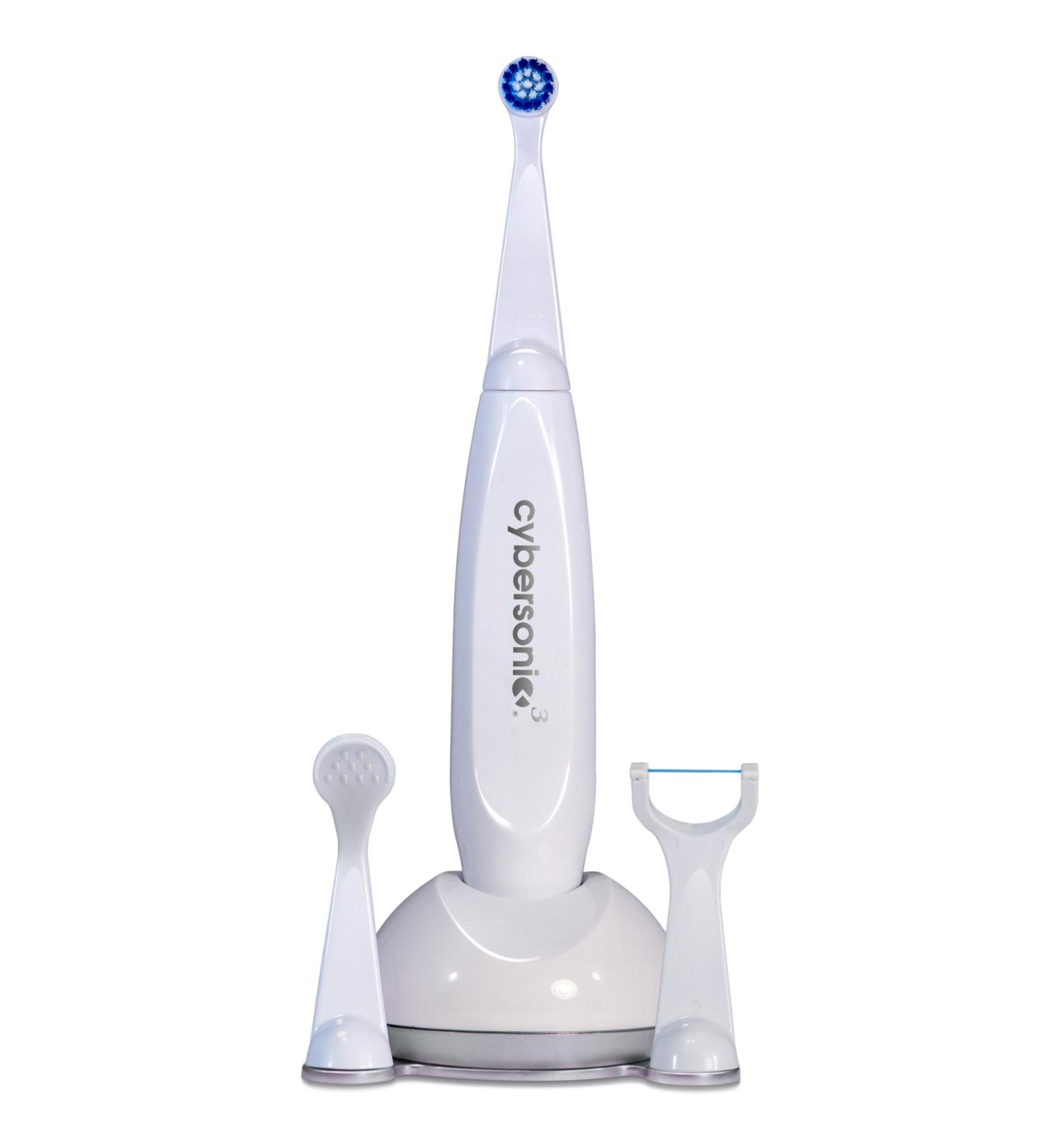 Cybersonic3 Electric Toothbrush | Rechargeable Power Toothbrush with Dental Care Kit: Tongue Scraper & Floss Heads - Buy Online on GoSupps.com